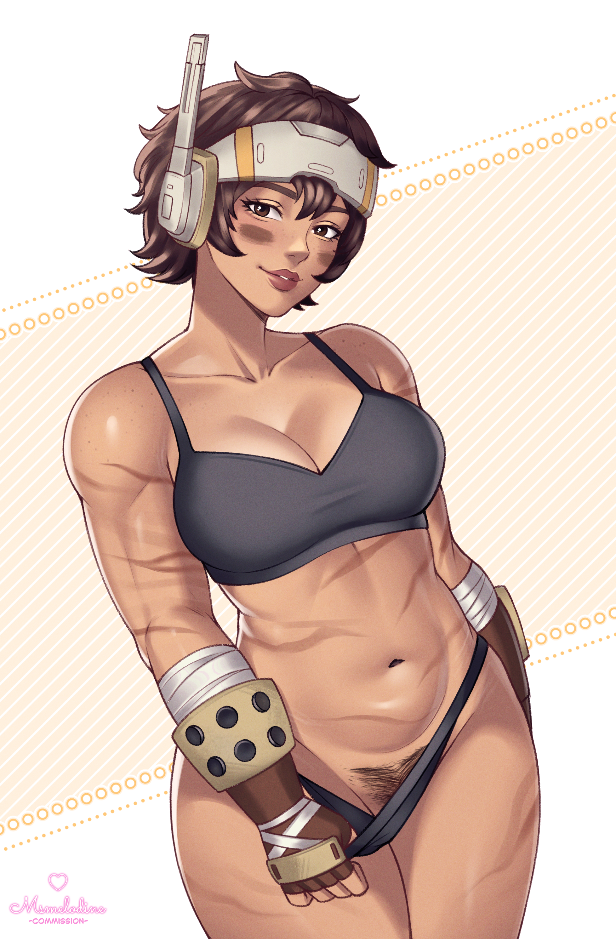 1girls, apex legends, bush, msmelodine, pubic hair, scar, tan skin, vantage (apex legends)