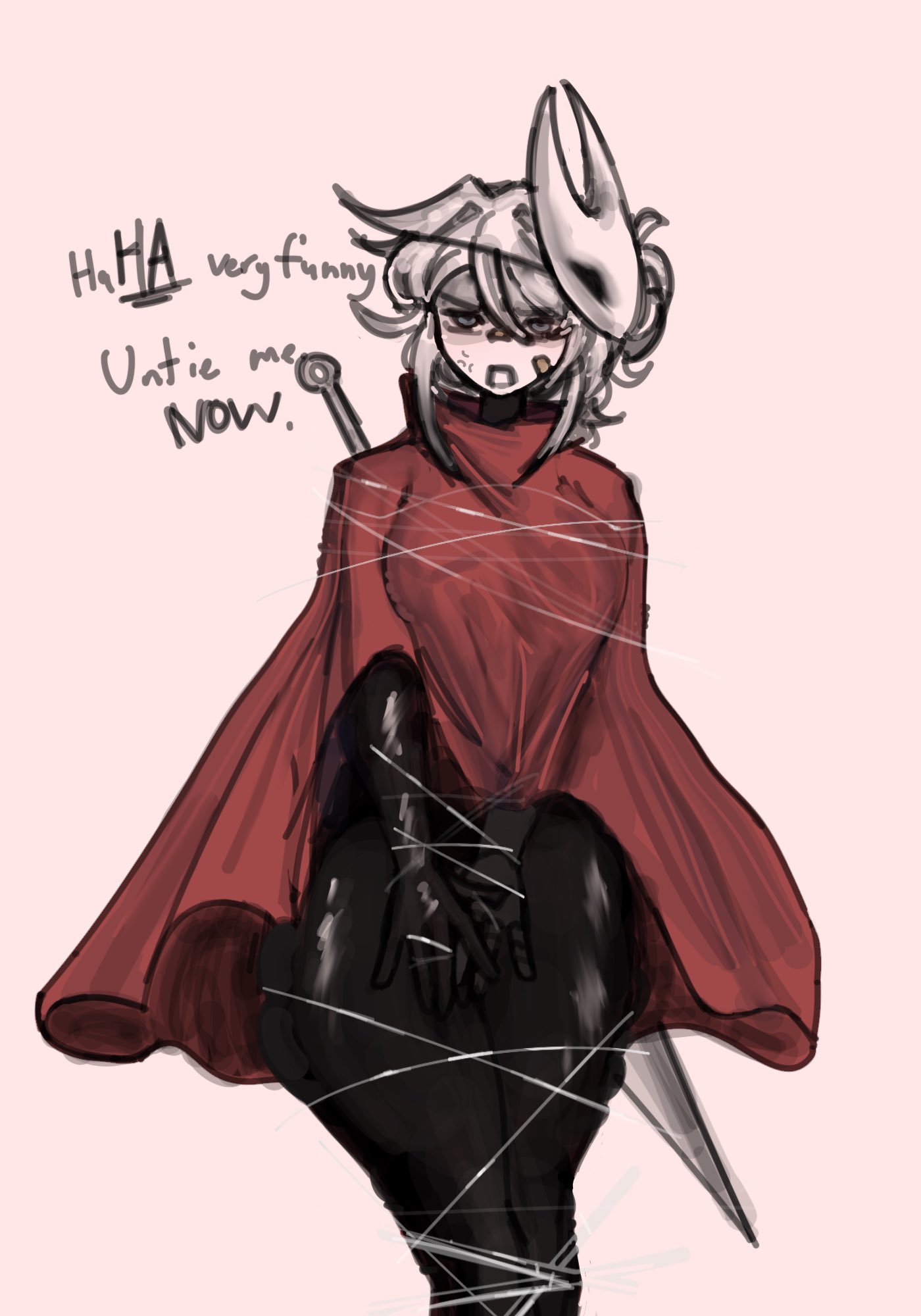 1girl, big ass, big legs, black body, black skin, clothing, dark skin, dark-skinned female, dress, dressed, female, female only, grey eyes, hollow knight, hollow knight: silksong, hornet (hollow knight), hornet (hollow knight) (cosplay), insect, insect girl, kayla (yufishart), legs, long legs, red clothing, silk, team cherry, white hair, yufishart