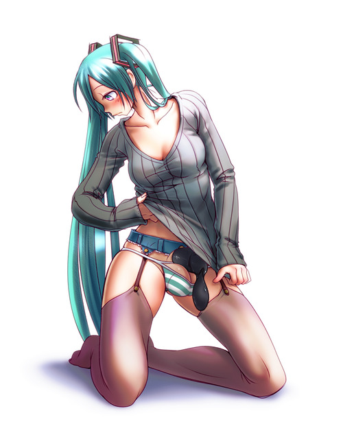 1futa, 1girl, aqua eyes, aqua hair, balls, balls bulge, balls in panties, balls under clothes, belt, black condom, blue eyes, blue hair, blush, blush lines, blushing, braided hair, braided twintails, breasts, brown legwear, brown thighhighs, bulge, bulge through clothing, cleavage, clothed, clothes lift, clothing, collarbone, condom, condom balloon, condom filling, condom on penis, cum in condom, dickgirl, dildo, dress, dress lift, dress shirt, elzikyuchi, embarrassed, embarrassed nude futa, filled condom, flaccid, full body, fully clothed, futa only, futanari, garter belt, garter straps, hatsune miku, human, human only, intersex, kneeling, large breasts, legwear, lingerie, long hair, long sleeves, looking away, looking down, low res, lowres, medium breasts, no pants, on ground, panties, panties down, panty bulge, penis, penis out, penis under dress, photoshop, ribbed sweater, sex toy, shy, simple background, sleeves, small waist, solo, solo futa, strap-on, striped, striped clothing, striped panties, sweater, testicles, thick thighs, thigh highs, thighhighs, thighs, thin waist, tied hair, tights, twintails, underwear, very long hair, vocaloid, white background, wide hips