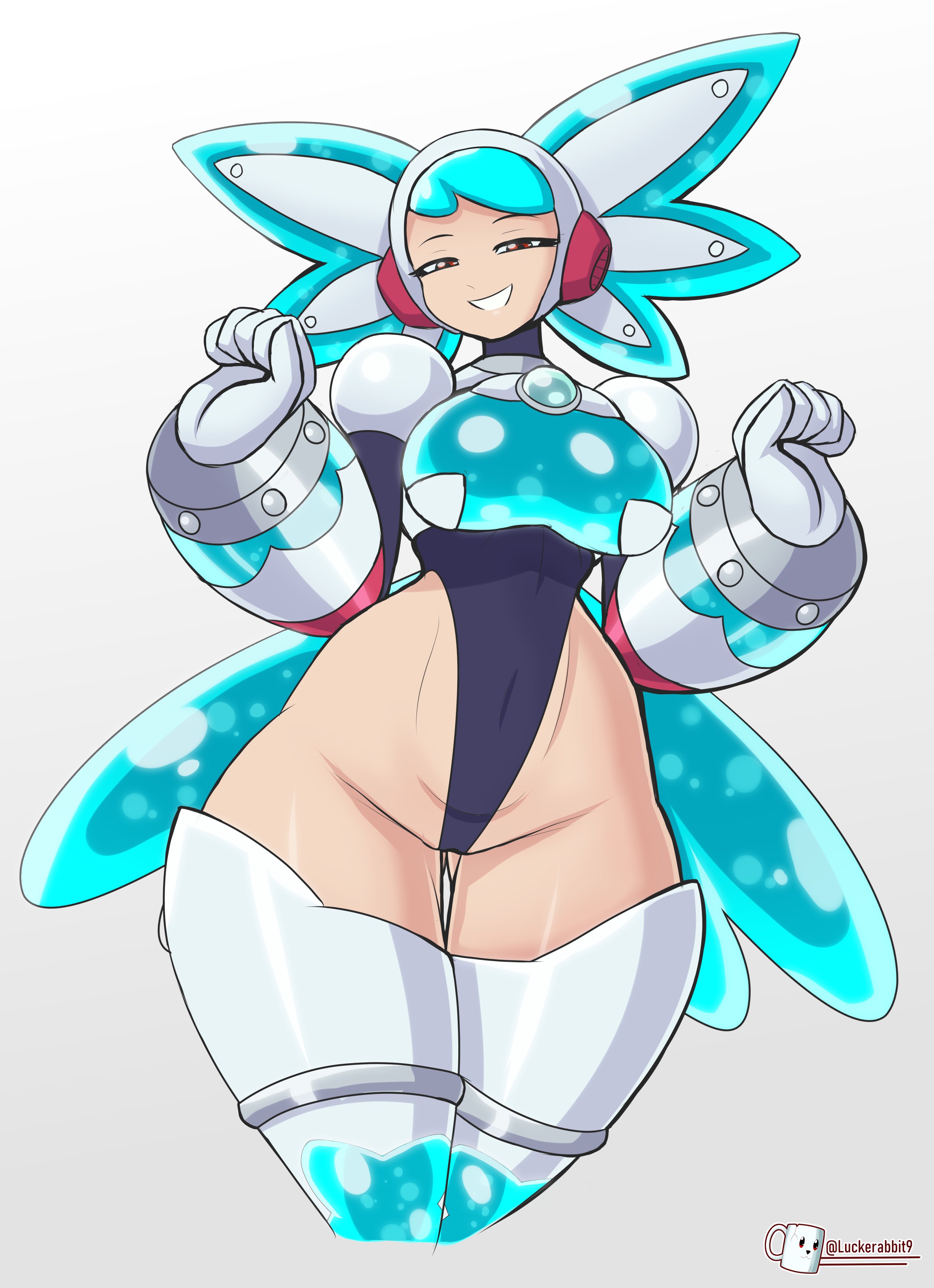 android, capcom, female, female focus, female only, leotard, light skin, light-skinned female, luckerabbit6, luckerabbit9, mega man, mega man (classic), mega man: dual override, mrlucke, robot, robot girl, solo, solo female, thick thighs, twinkle girl, wide hips