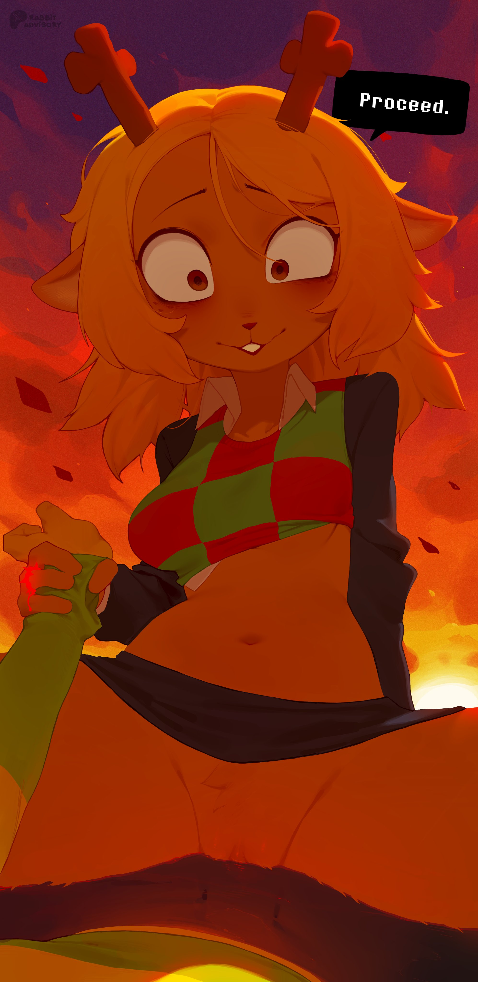 1ambiguous, 1girl, 2026, 2d, antlers, blonde hair, blood drip, color, crazy eyes, deer girl, deltarune, deltarune chapter 5, dialogue, english text, girl on top, kris (deltarune), noelle holiday, rabbitadvisory, ring, snowgrave, soft belly, source, tagme, text, thorn ring, twitter link, weird route