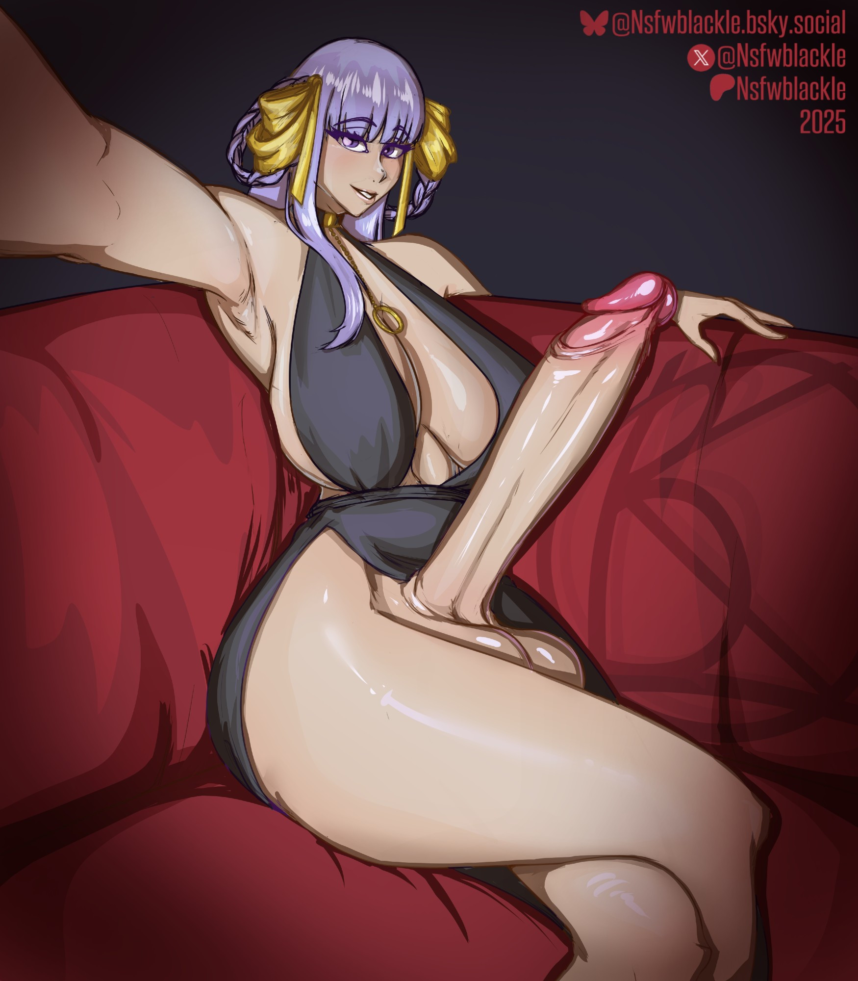 1futa, bb (fate), bb dubai (fate), bottomless, breasts, dress, fate (series), fate/grand order, futa only, futanari, intersex, light-skinned futa, no bra, no panties, nsfwblackle, penis, sideboob, solo