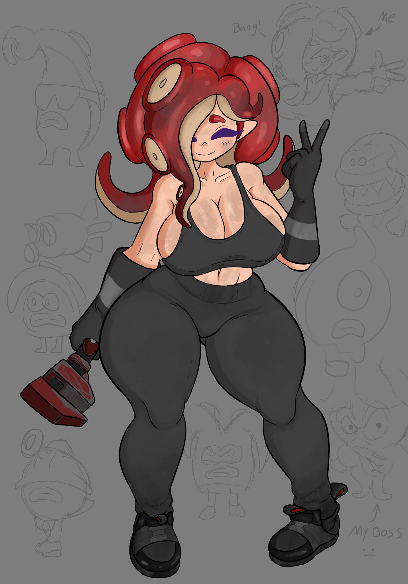1girls, ade (ghostlyshroom), big breasts, breasts, closed eyes, clothed female, clothing, female, ghostlyshroom, octoling, octoling girl, octoling rival, smile, smiling, smiling at viewer, splatoon, splatoon (series), splatoon 3, twitter link