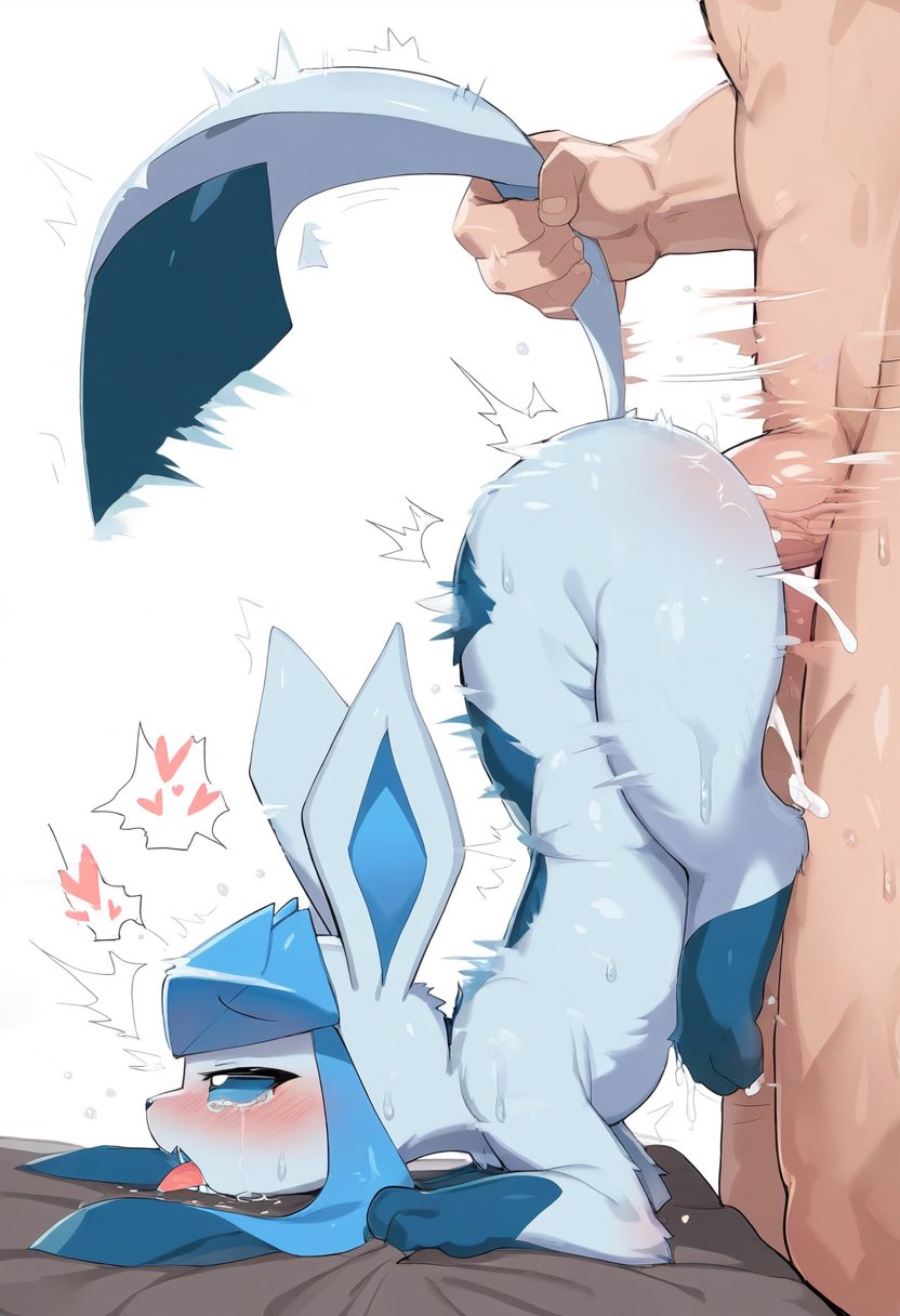 ai generated, cum, cum in pussy, cum inside, eeveelution, female, glaceon, hard sex, male, moaning, nintendo, penis, pokemon, pussy, vaginal penetration