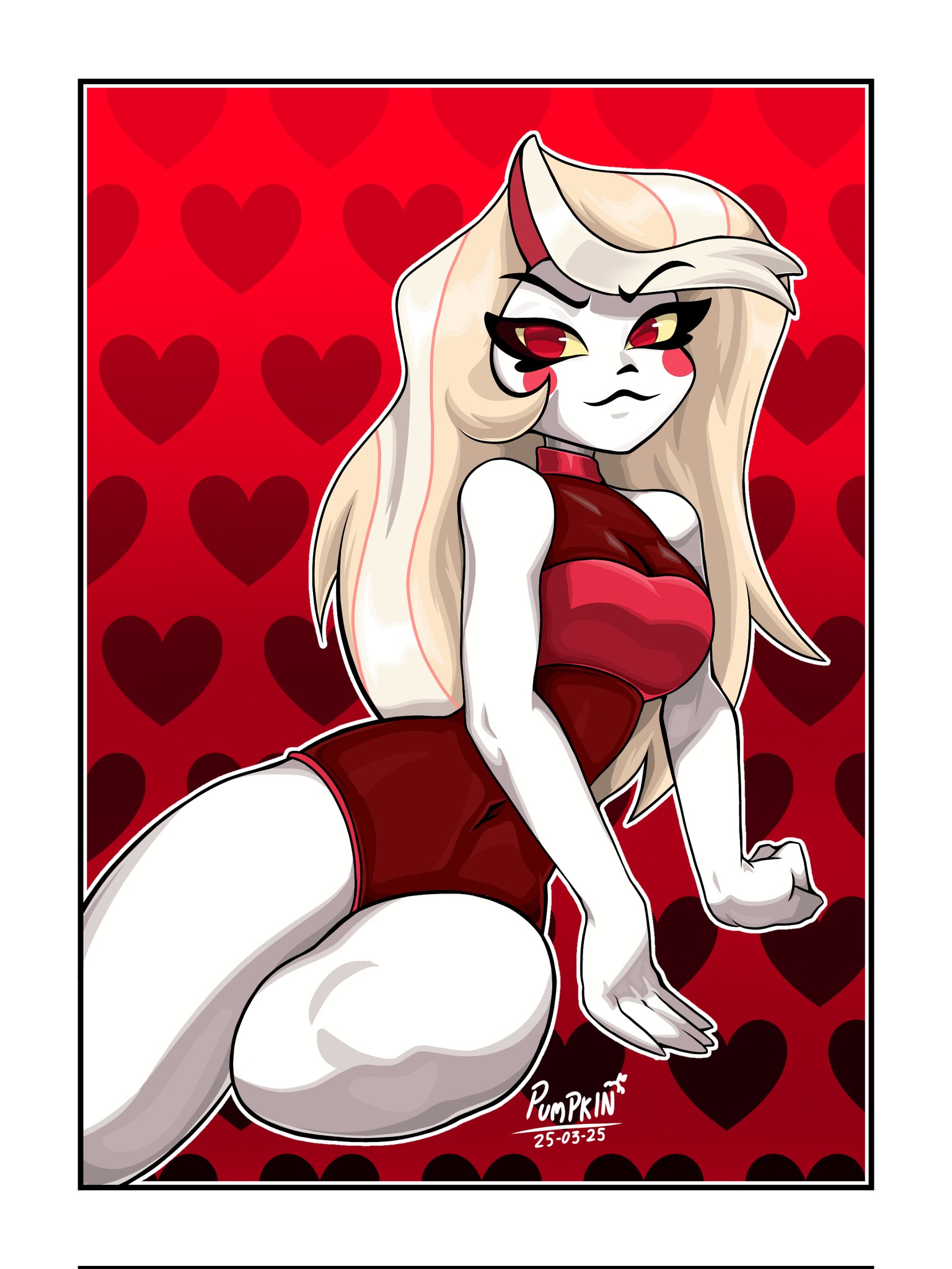big ass, big breasts, big butt, big thighs, big titties, breasts, charlie morningstar, charlie morningstar (hazbin hotel), clothing, curvaceous, curvaceous female, curvaceous figure, curvy, curvy figure, curvy hips, female, female focus, female only, hazbin hotel, long hair, pumpkin (artist), yellow hair