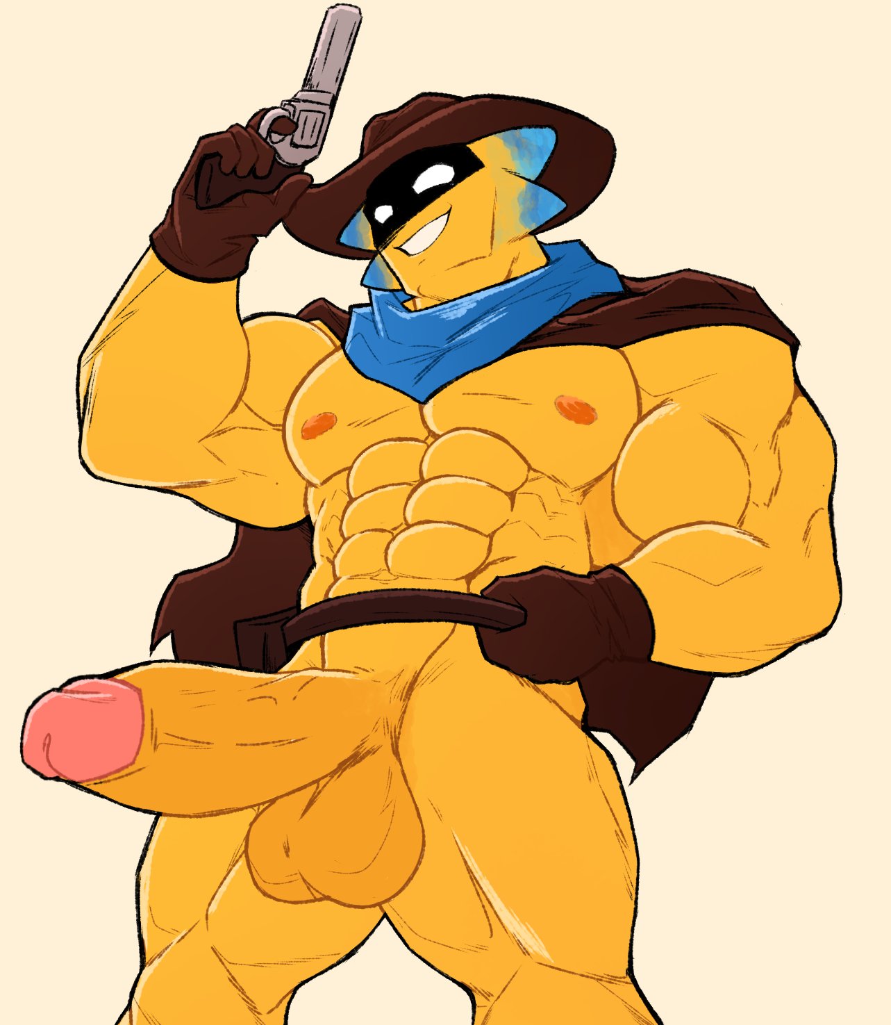 abs, bara, cowboy, cowboy hat, erect penis, erection, huge cock, jcblaze, male, male focus, male only, muscular, muscular male, nipples, pecs, pectorals, penis, smiling, starlo (undertale yellow), undertale, undertale (series), undertale yellow, veiny penis, yaoi