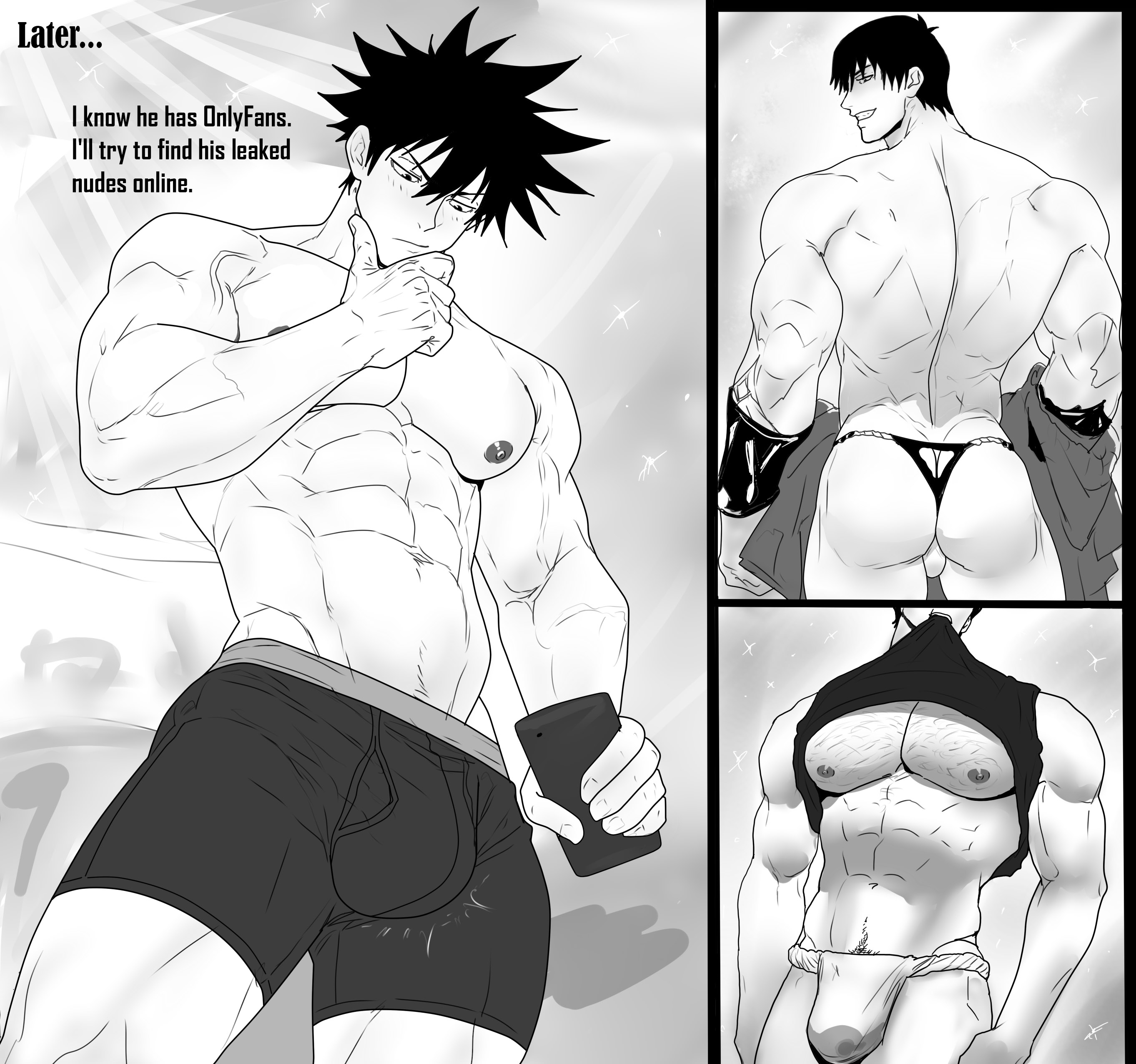 7angelm, bara, father and son, fushiguro megumi, gay, jujutsu kaisen, male, male focus, male only, muscles, muscular, muscular male, toji fushiguro, yaoi