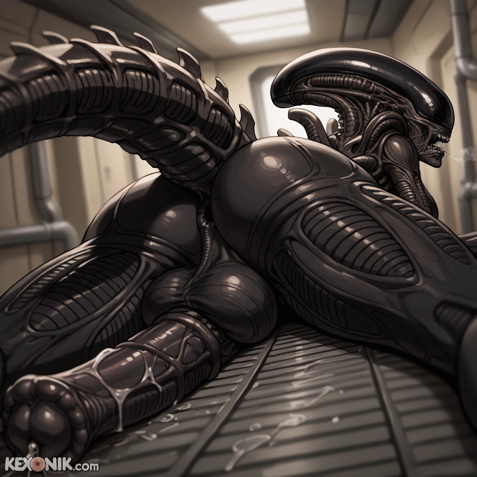 1futa, ai generated, alien, alien (franchise), ass focus, back view, balls, big, black, black body, black breasts, black penis, black skin, breasts, close-up, cum on penis, dickgirl, from behind, futa only, futanari, gaping, horror, horse penis, huge ass, huge balls, huge cock, huge testicles, intersex, kexonik, legs together, lying on stomach, monster, penis, penis focus, scrotum, side view, solo, solo feral, tail, testicles, xenomorph