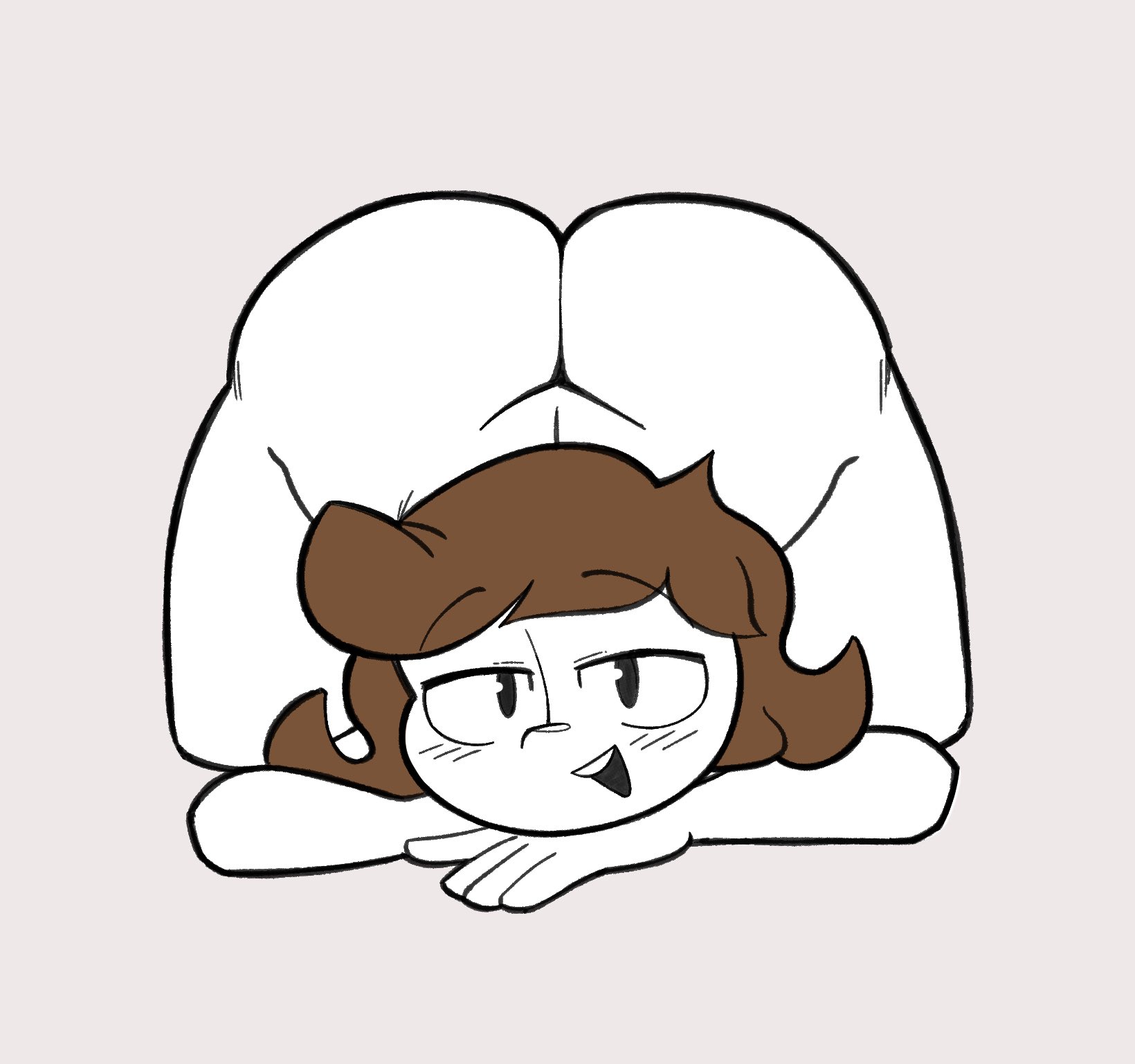 big ass, blush, brown hair, eye contact, face down ass up, female, happylikeawall, human female, large ass, looking at viewer, nude, nude female, open mouth, pale skin, pale-skinned female, smile, smiling, smiling at viewer, splungis0, suggestive, suggestive look, thick, thick thighs, thighs, white body, white skin, white skinned female, youtube