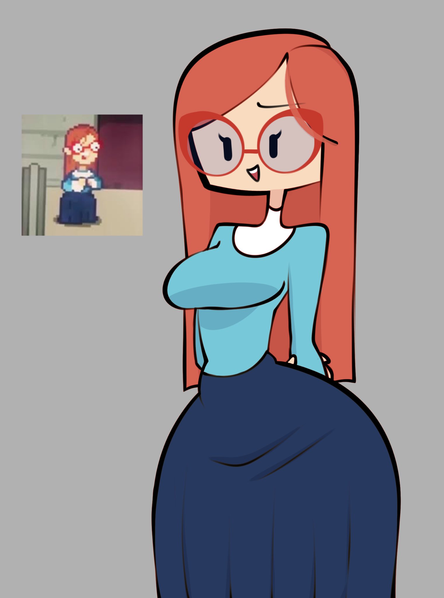 2d, big hips, breasts, female, glasses, hourglass figure, kindergarten (game), kindergarten 3, ms. lovelett, orange hair, square head