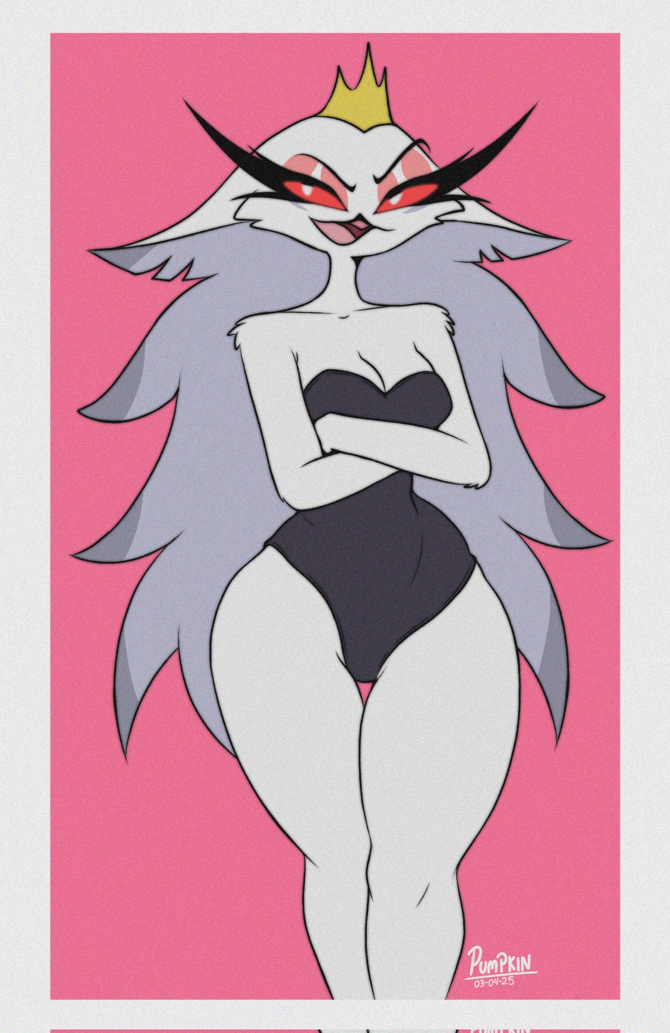 1girls, anthro, are you dumb bro?, ass, big ass, big breasts, big butt, big thighs, big titties, breasts, clothing, crossed arms, curvaceous, curvaceous female, curvaceous figure, curvy, curvy figure, curvy hips, female, female focus, female only, furry, helluva boss, lingerie, milf, owl, owl demon, pumpkin (artist), stella (helluva boss), thick thighs, white fur
