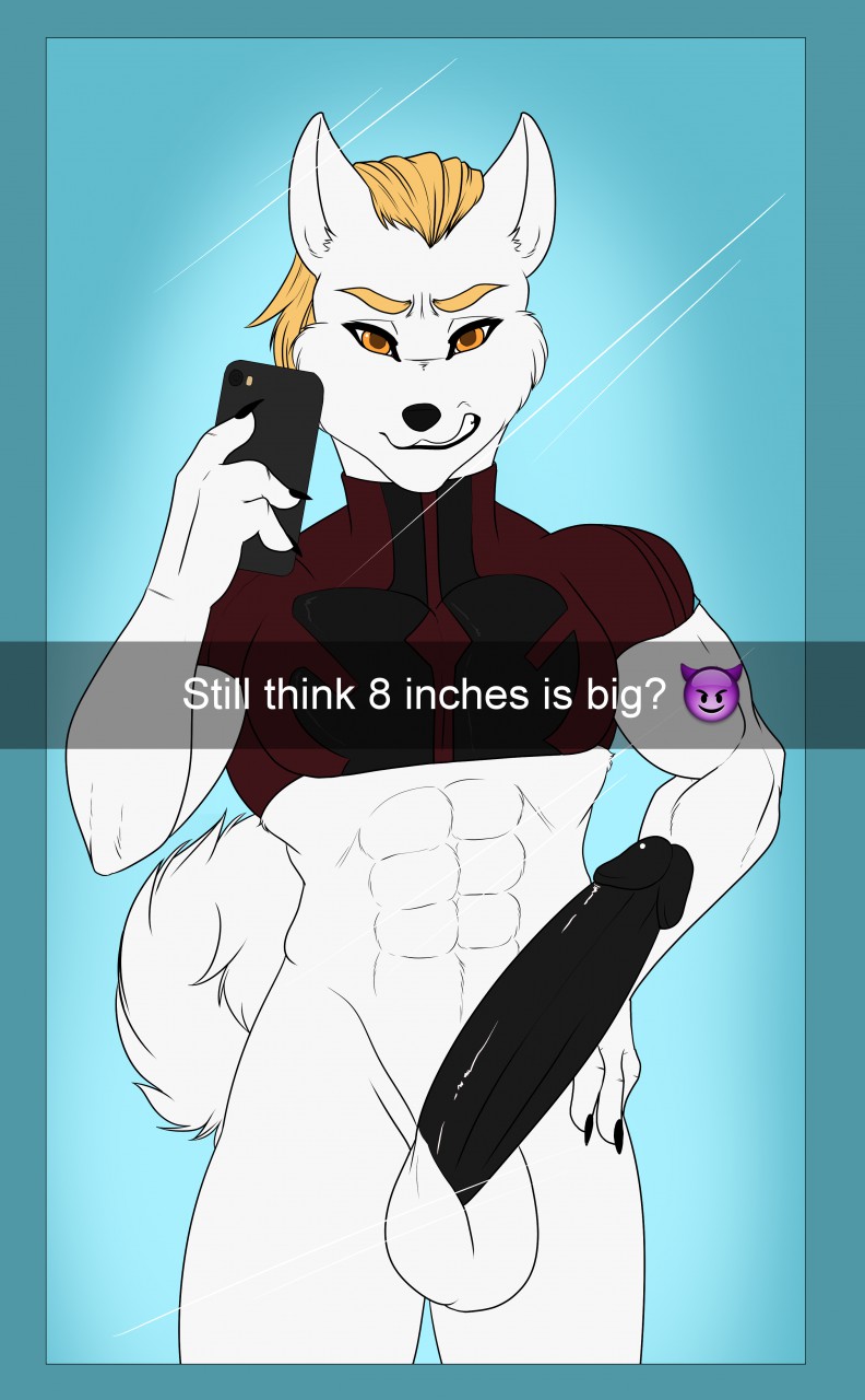 1boy anthro balls big_penis bottomless calheb-db canine clothed clothing english_text erection humanoid_penis looking_at_viewer male male_only mammal mirror muscular muscular_male penis selfie snapchat solo standing text tight_clothing