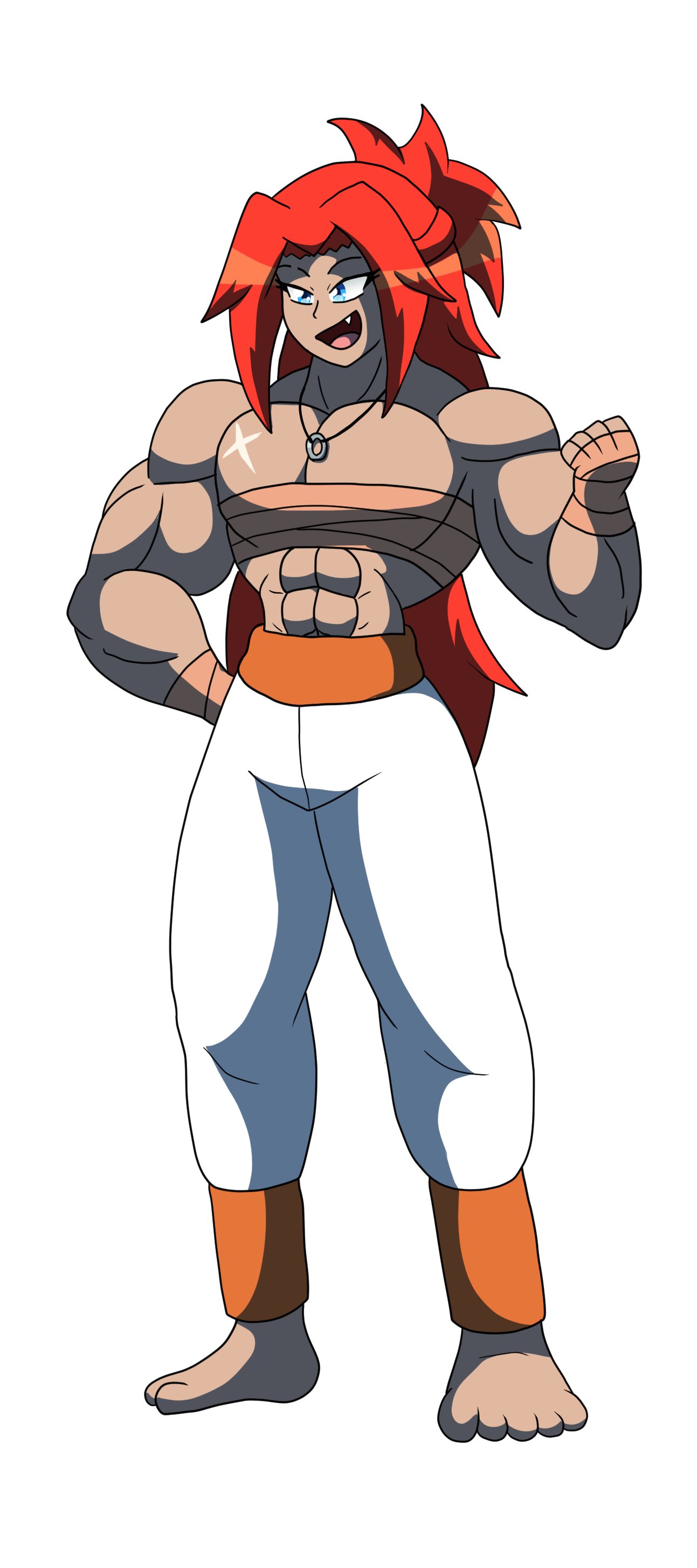 abs blue_eyes fang_(metadoodles) female female_focus female_only human metadoodles muscle muscle_girl muscles muscular muscular_arms muscular_female original original_art original_artwork red_hair scar