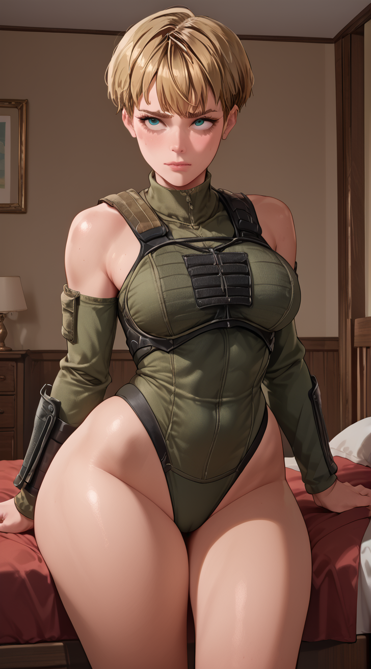 ai_generated ass blonde_hair caked_up curvy eteeming female_only grace_harper military_uniform pixie_cut short_hair solo terminator terminator_(franchise) terminator_dark_fate tomboy