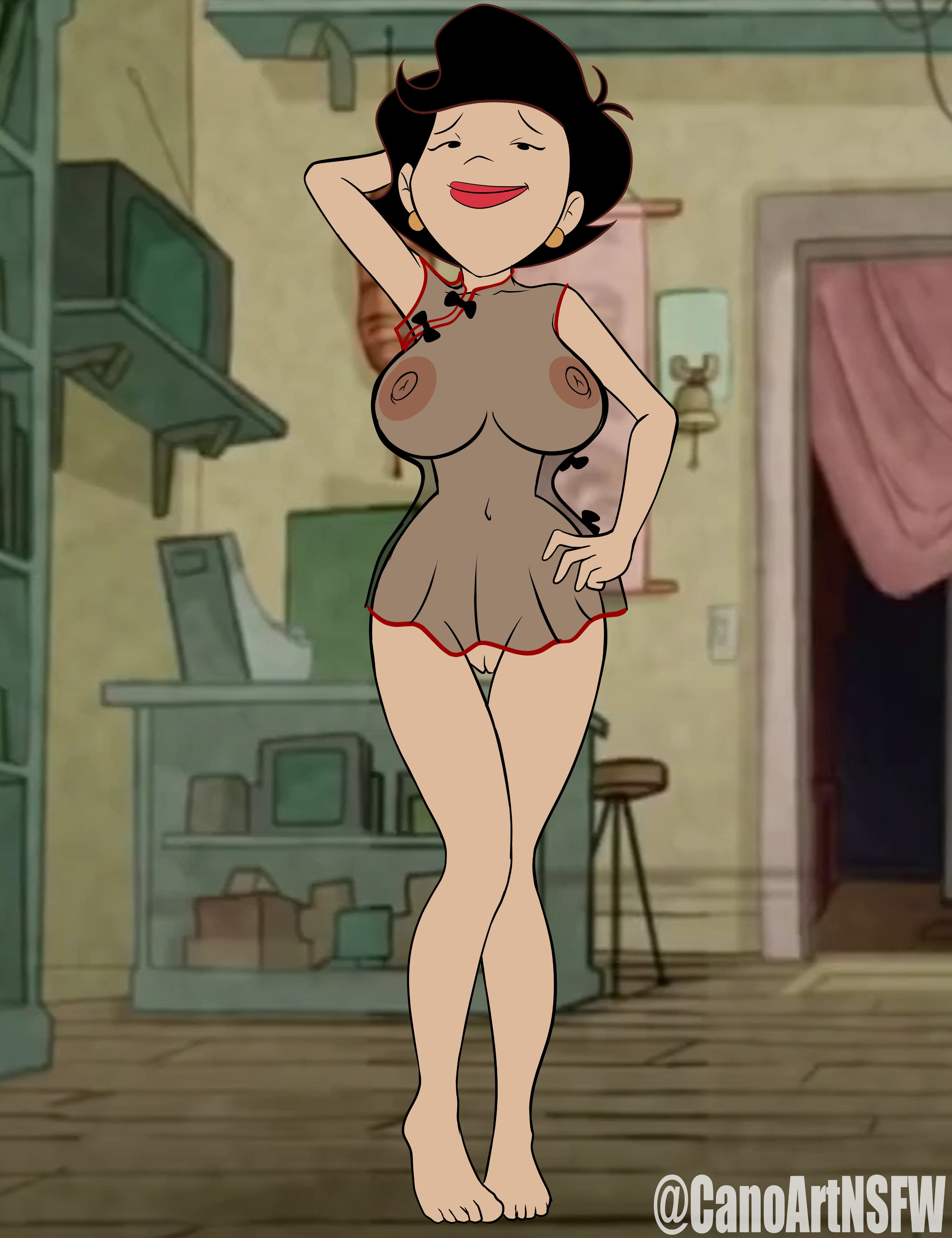 1girls, accurate art style, american dragon: jake long, asian, asian female, black hair, breasts, canoartnsfw, disney, disney channel, female, female only, mature female, milf, nipples, nude, pussy, solo, susan long