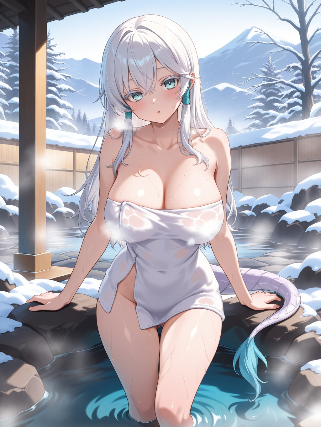 1girls ai_generated bath bath_towel blue_eyes breasts civitai cleavage collarbone dragon_girl dragon_tail female female_focus female_only head_tilt hot_spring hot_tub large_breasts long_hair looking_at_viewer mountains mounting open_mouth revealing revealing_breasts see-through see-through_towel sitting sitting_on_rock slightly_open_mouth snow solo solo_female solo_focus steam steaming steaming_body steaming_breath swordsoul_of_mo_ye tail thick thick_thighs thighhighs thighs tilted_head towel towel_only towel_over_breasts very_long_hair water wet wet_skin wet_towel white_hair wide_hips winter yu-gi-oh!