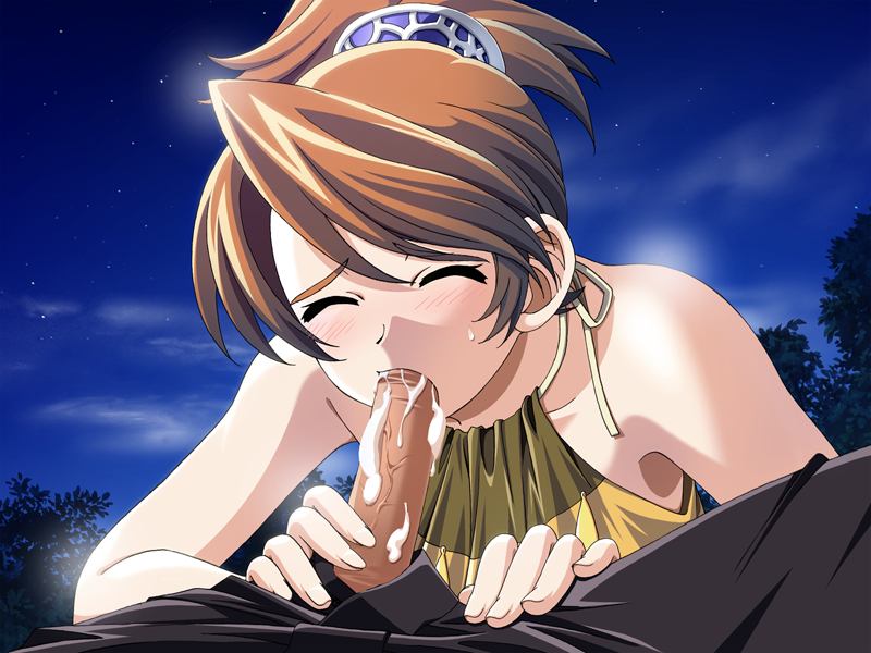 female 4:3 blush brown_hair edelweiss erection facial fellatio game_cg kamoike_ran katakura_shinji oral penis uncensored veins