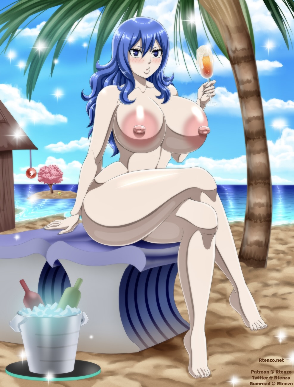 beach, ero-enzo, fairy tail, female, female only, juvia lockser, nude, rtenzo, tagme, voluptuous, watermark