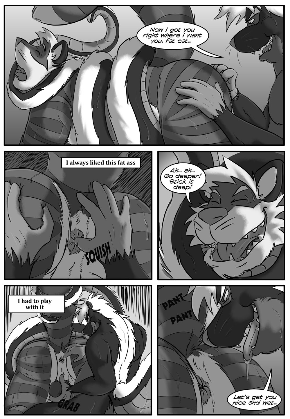 10s 2013 anal anal_fingering anthro ball_fondling balls big_balls black_and_white body_markings cat_and_rat_games chubby closed_eyes coiling comic dialog english_text erection feline fingering fur furry furry_only gay gtskunkrat gtskunkrat_(character) hybrid kissing long_tail male markings monochrome no_humans penis rat rodent saliva skunk text whiskers