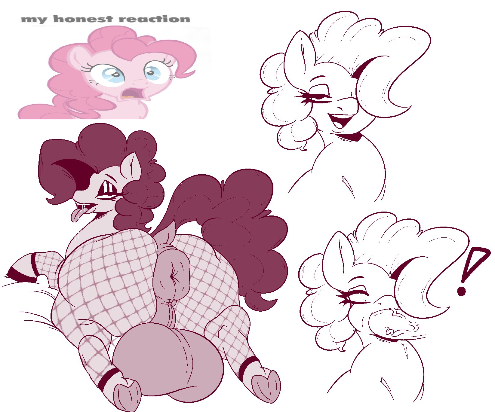 !, 1futa, 2d, anthro, anus, ass, ass bigger than head, backsack, balls, ballsack, behind view, big ass, big balls, big butt, bubble ass, bubble butt, curvaceous, curvy, curvy figure, disembodied penis, donut anus, earth pony, english text, equine, fellatio from feral, feral, fishnets, friendship is magic, futa only, futanari, gayplantsex, hasbro, hooves, horse, huge ass, huge balls, intersex, irrumatio, looking back, meme, monochrome, my honest reaction, my little pony, narrowed eyes, open mouth, oral, oral sex, penis, perineum, pink body, pink hair, pinkie pie (mlp), ponut, pony, puffy anus, quadruped, saliva, saliva string, sapient feral, seductive look, sketch, solo, solo futa, tail, text, tongue, tongue out, uncolored, voluptuous, voluptuous futa, white background, wide hips