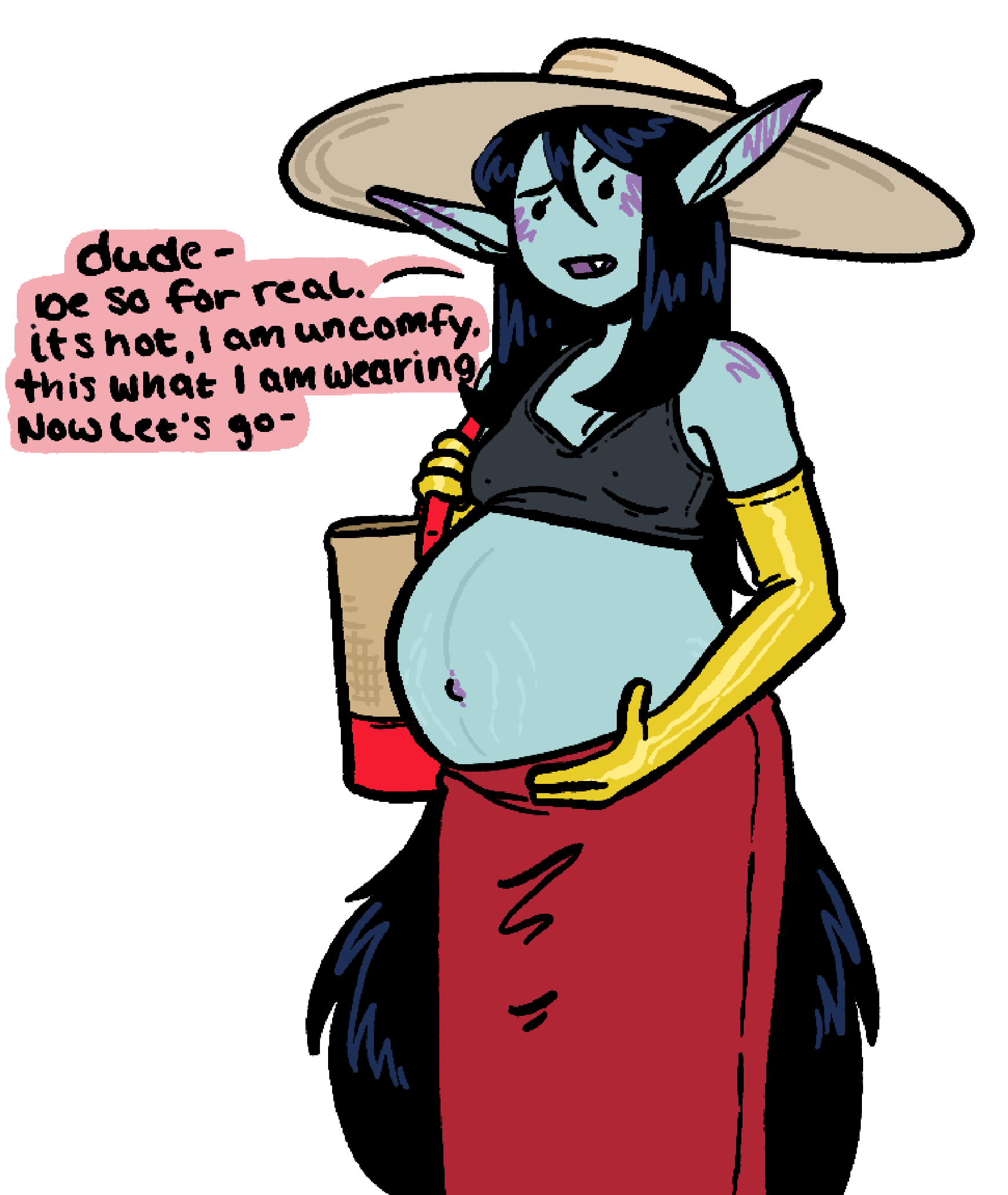 adventure time, adventure time: fionna & cake, belly out, cartoon network, crop top, female, grey-skinned female, humanoid, marceline, marceline abadeer, marceline the vampire queen, pregnant, sketchventures