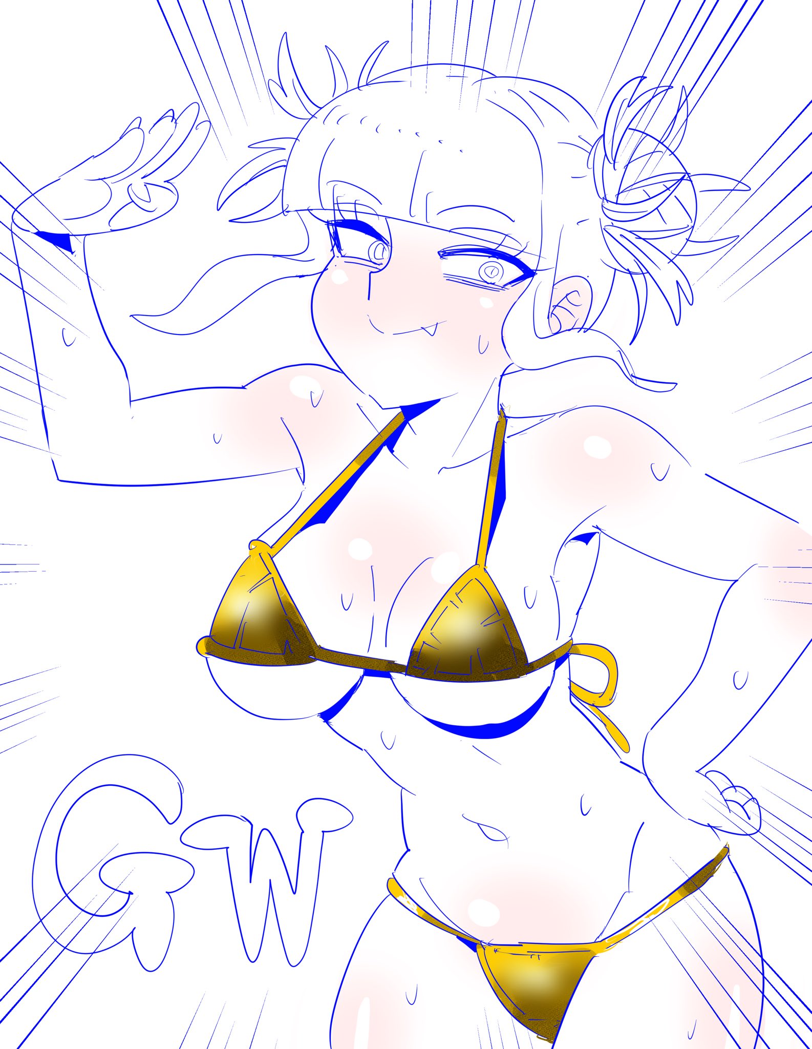 1girls, 404error, bikini, female, female focus, female only, gold bikini, golden bikini, golden week, himiko toga, looking at viewer, my hero academia, toga himiko