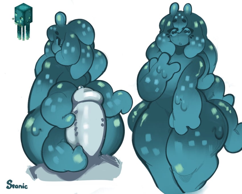 ambiguous gender, big penis, blue body, glow squid (minecraft), glowing eyes, penis, penis between ass, stonic, tagme, thick thighs, white body