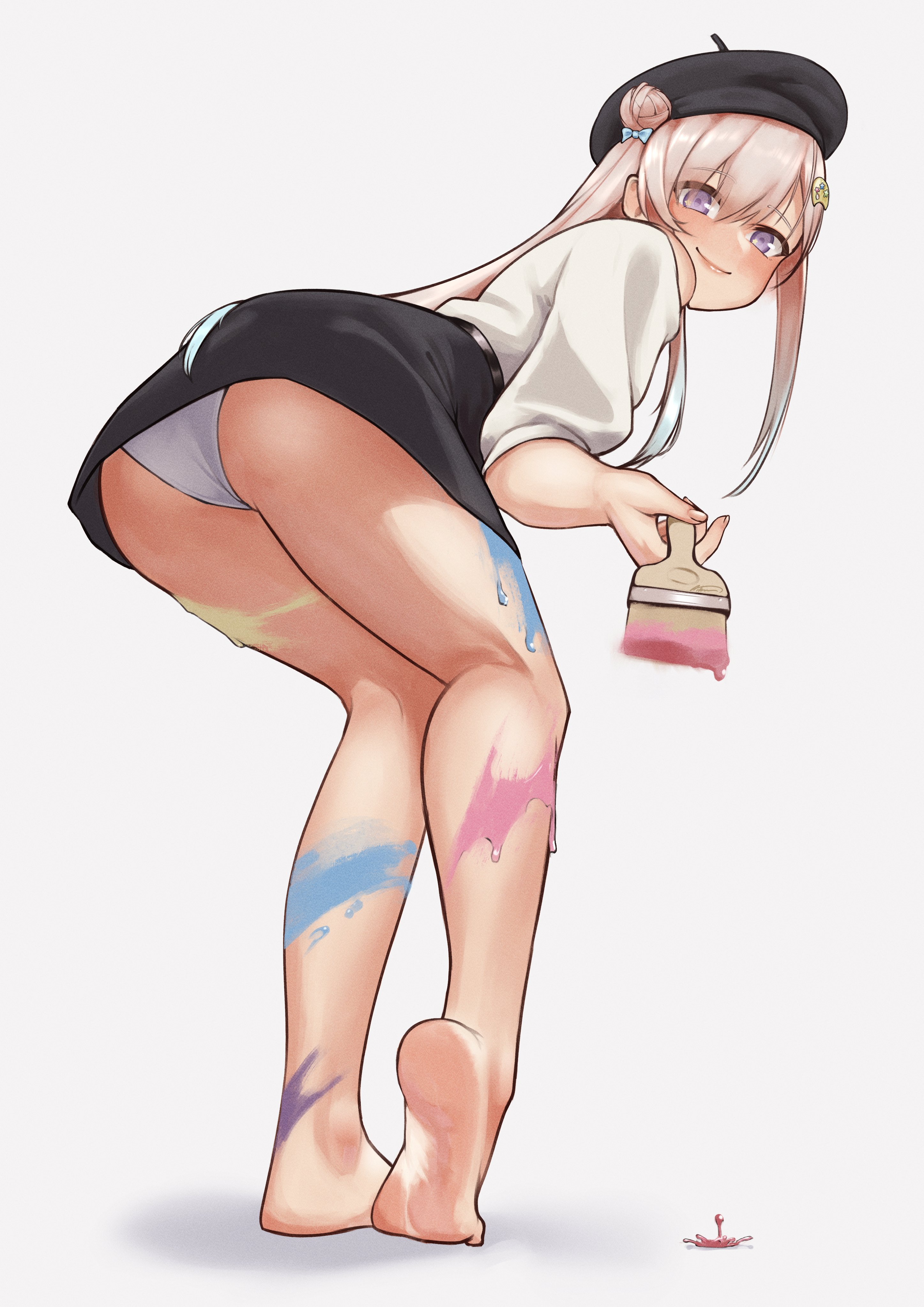 1girls, aiharararara, airani iofifteen, ass, female, hat, hololive, hololive indonesia, hololive indonesia area 15, paintbrush, panties, solo, underwear, virtual youtuber