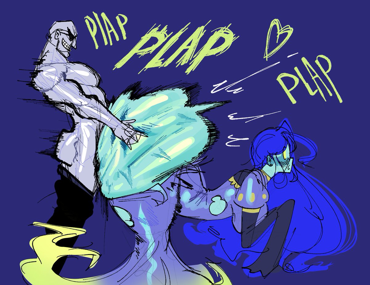 1boy, 1girls, ambiguous penetration, anal, anal sex, ass, ass bigger than head, big ass, big breasts, blue hair, breasts, cinkoji, female, ghost, ghost girl, glowing eyes, green eyes, heart, heart symbol, ledea (cinkoji), male, plap, plap (sound), pussy, sketch lines, tagme, thick thighs, thighs bigger than head, thunder thighs, vaginal penetration, vaginal sex