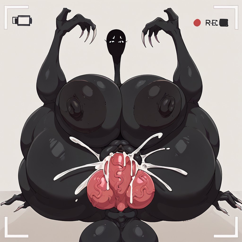 1girls, 1monster, ai generated, alternate (mandela catalogue), balls, black body, breasts, civitai, creepy, cum in pussy, female, huge balls, huge breasts, humanoid monster, knot, long nails, long neck, male, mandela catalogue, monster, monster girl, mouthless, n (mandela catalogue), pussy, recording, recording video, submissive female, thicc thighs