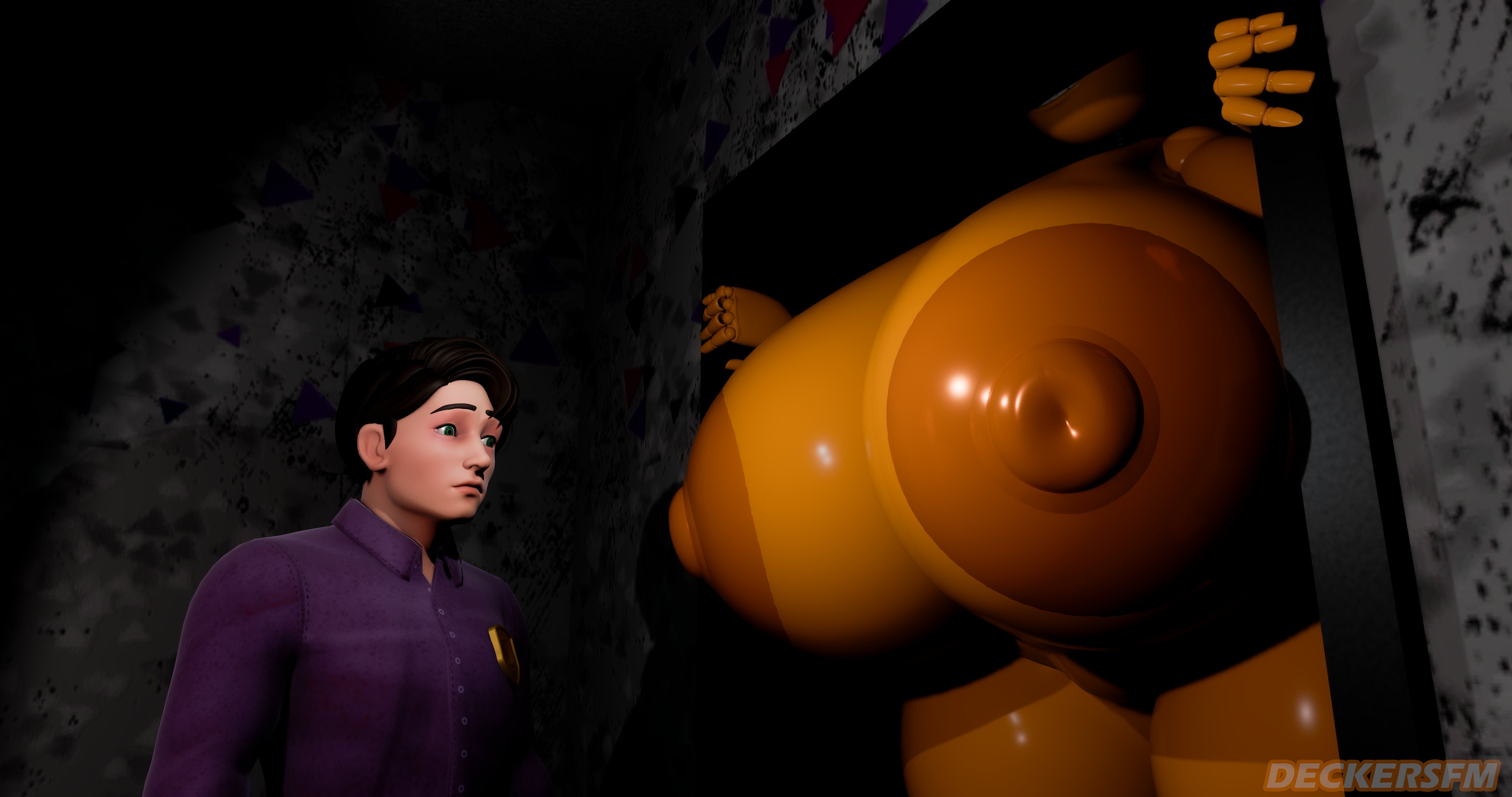 1girls, 3d, 3d (artwork), blender, breasts, deckersfm, female, five nights at freddy's, five nights at freddy's 2, male, michael afton, straight, tagme, toy chica (fnaf)