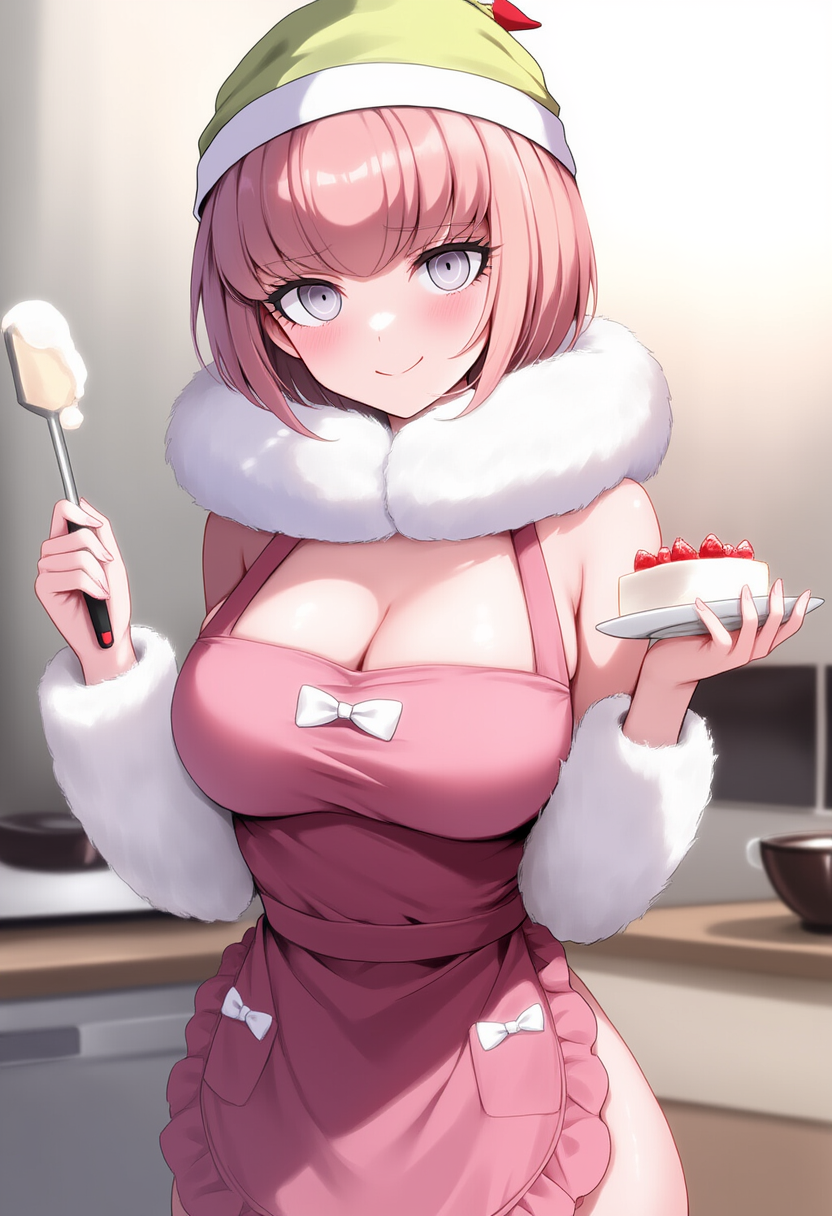 ai_generated ando_ruruka cake danganronpa danganronpa_3 female female_only naked_apron pink_hair tagme