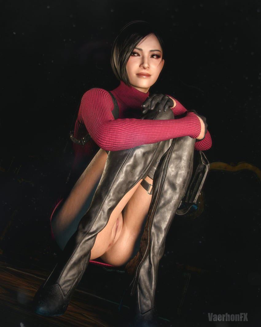 ada wong, ada wong (adriana), asian, asian female, asshole, black gloves, boots, exposed pussy, female, gloves, high heel boots, leather gloves, looking at viewer, partially clothed, pussy, pussy lips, resident evil, resident evil 4, resident evil 4 remake, teasing, tempting, thigh, thighhighs, vaerhonfx