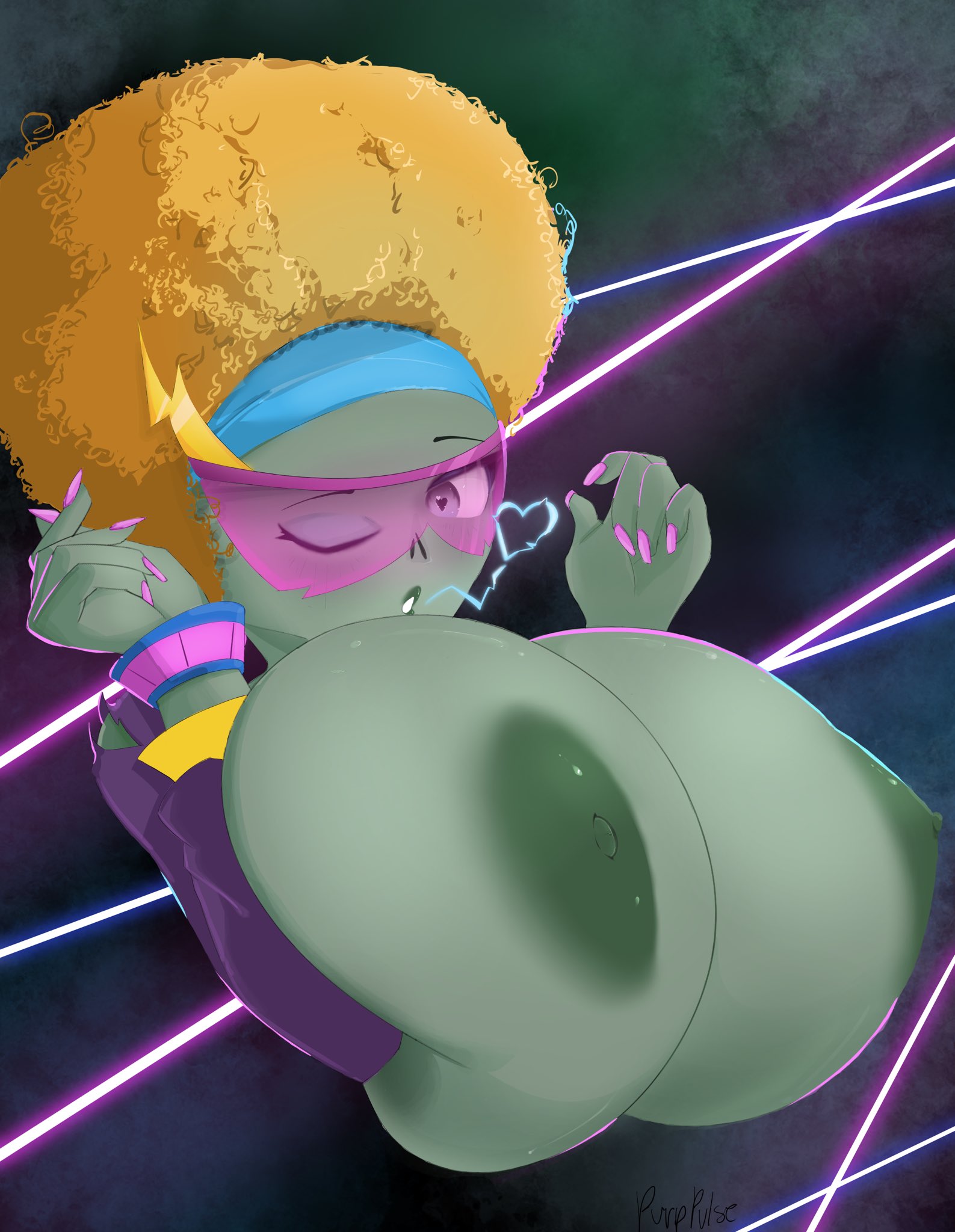 1girls, big breasts, breasts, curvy, electric slide (pvz), electronic arts, female, huge breasts, plants vs zombies, plants vs zombies: battle for neighborville, popcap, purppulse, solo, solo female, undead, wink, zombie, zombie (pvz), zombie girl
