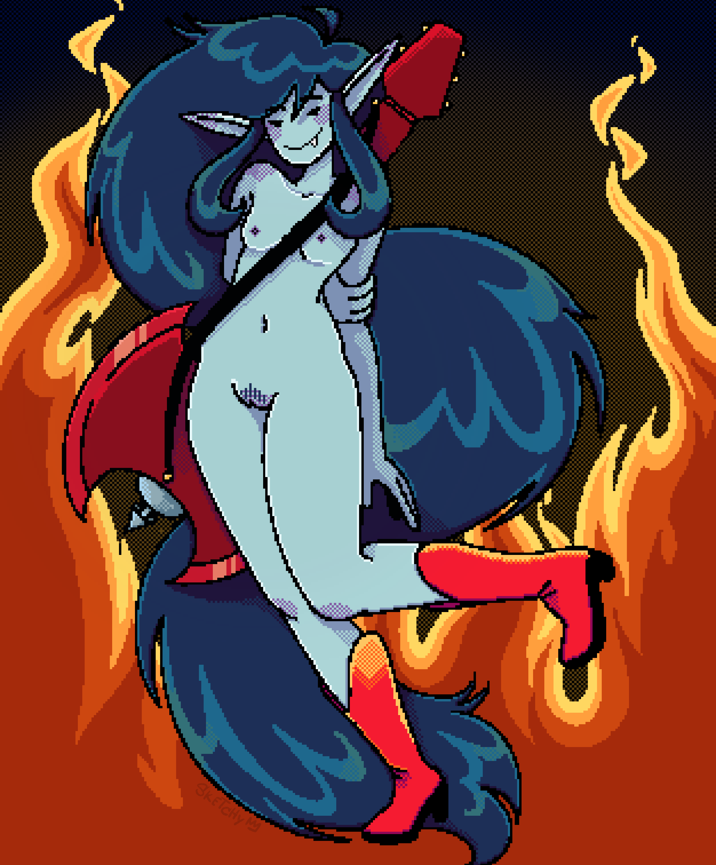adventure_time adventure_time:_fionna_&_cake bass_guitar boots female fire just_boots marceline marceline_abadeer marceline_the_vampire_queen nude nude_female sketchventures