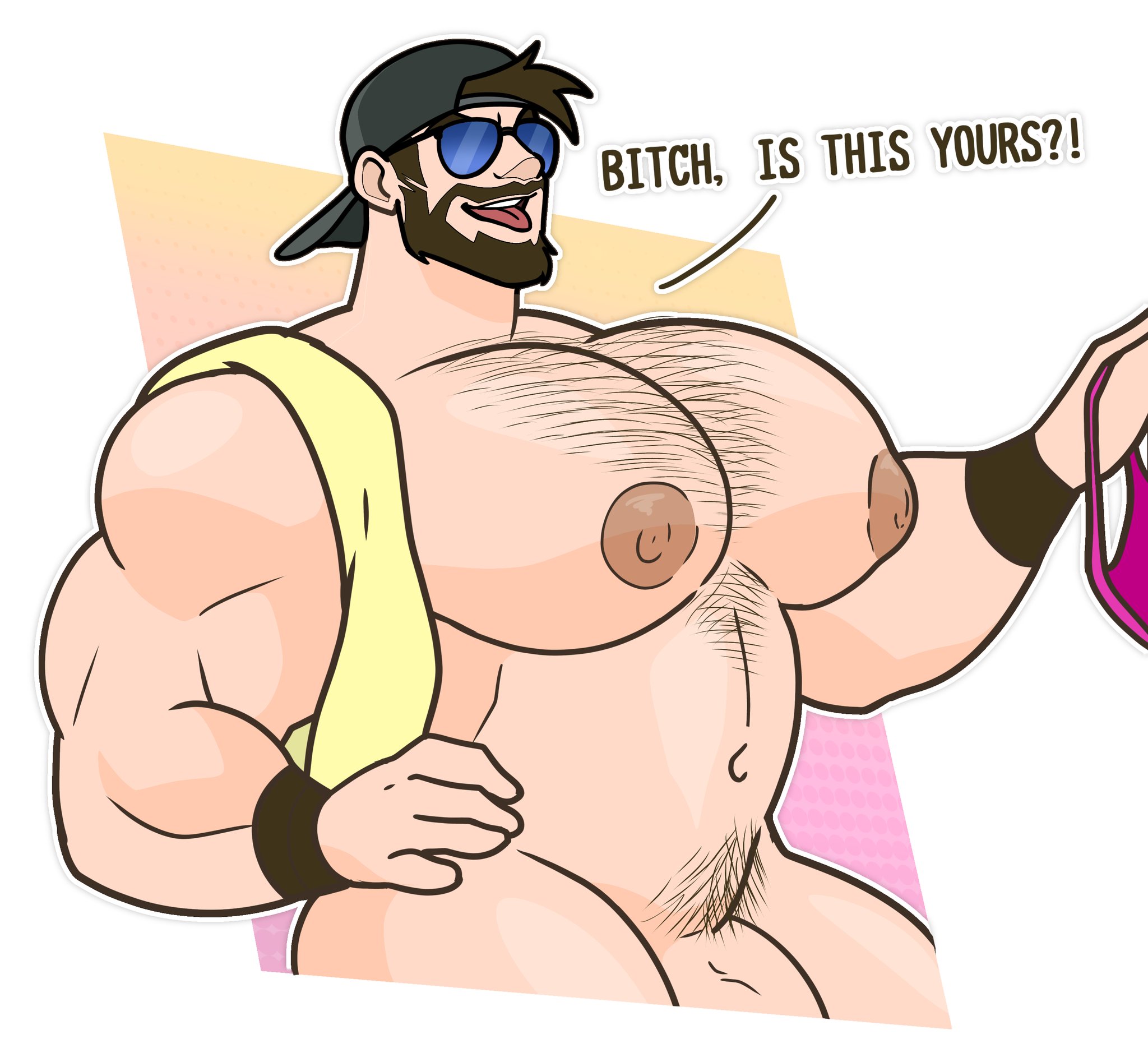 1boy, 1guy, bara, baseball cap, beard, grand theft auto, grand theft auto vi, happy trail, hat, hyper muscles, hyper pecs, hyper penis, jason (gta), jason duval, jason duval (gta vi), jock, large pecs, large pectorals, large penis, male, male focus, male only, mostly nude male, muscles, muscular, muscular chest, muscular male, muscular thighs, nanadarazzi, nude, nude male, partially clothed, partially clothed male, partially nude, partially nude male, pecs, pectorals, penis, pink speedo, pink underwear, rockstar games, shirtless, shirtless male, smirk, smirking, smirking at another, solo, solo focus, solo male, speedo, sunglasses, sunglasses on head, toned, toned arms, toned belly, toned body, toned legs, toned male, toned stomach, tongue, tongue out, underwear, wristband, yaoi