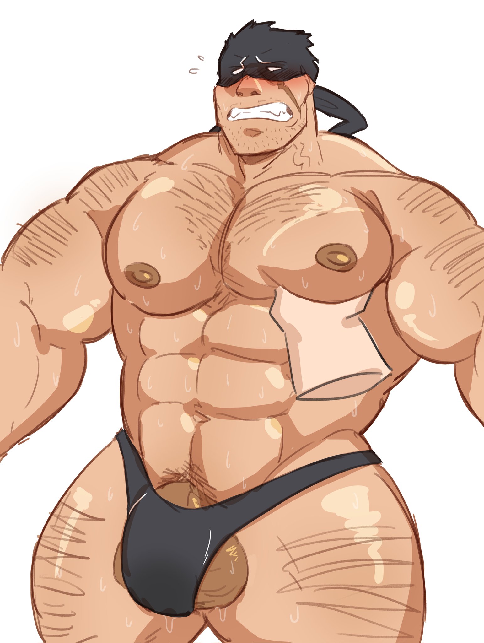 balls, bara, bulge, disembodied hand, flaccid, iwao oguro, knuckleduster (my hero academia), male, male only, muscles, muscular, my hero academia, penis, sweat, sweating, totokung7250, vigilante: my hero academia illegals, yaoi