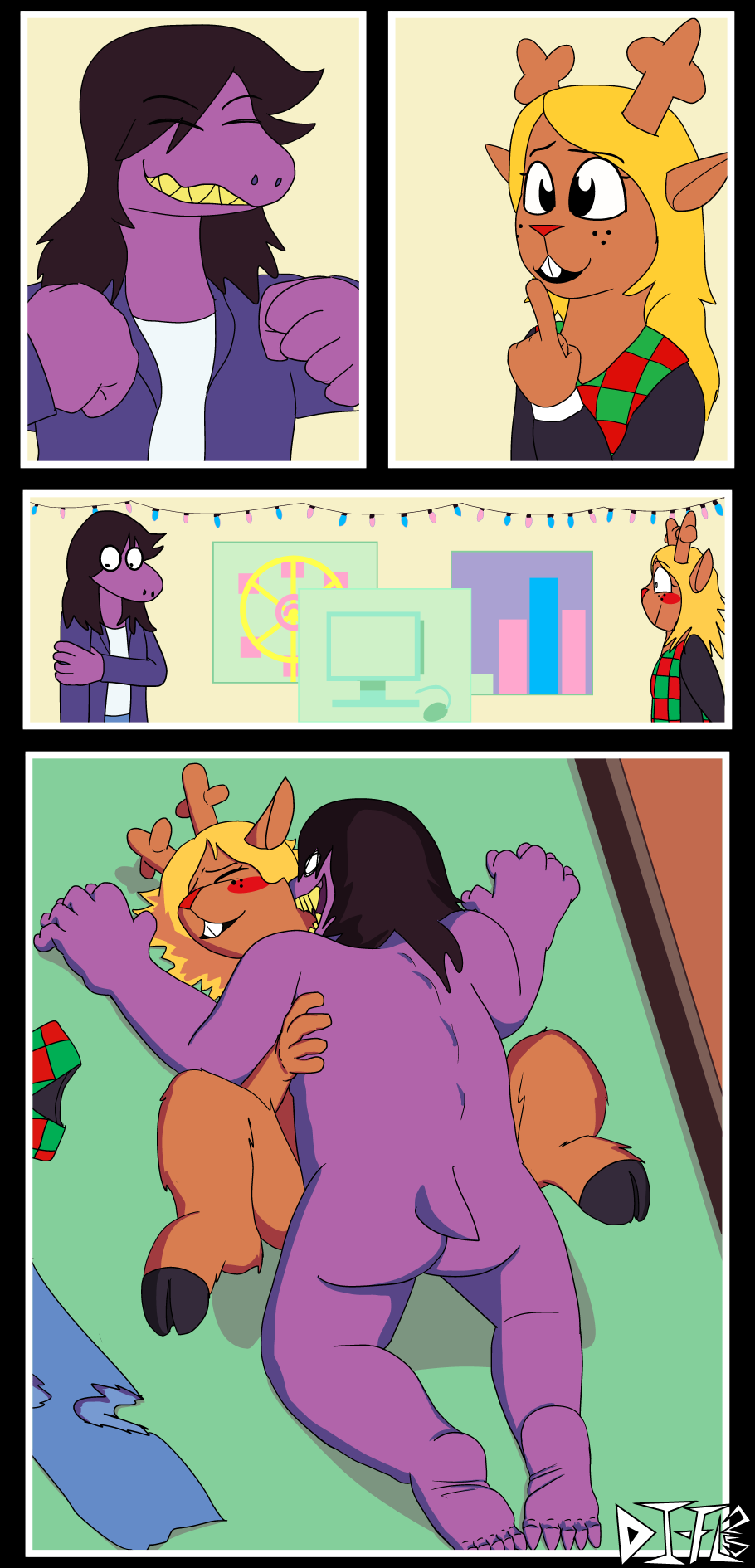 bite comic deer deltarune di-fl dominant dominant_female female female/female hi_res lizard mammal neck_bite new_world_deer noelle_holiday reindeer reptile scalie submissive submissive_female susie_(deltarune) undertale_(series)