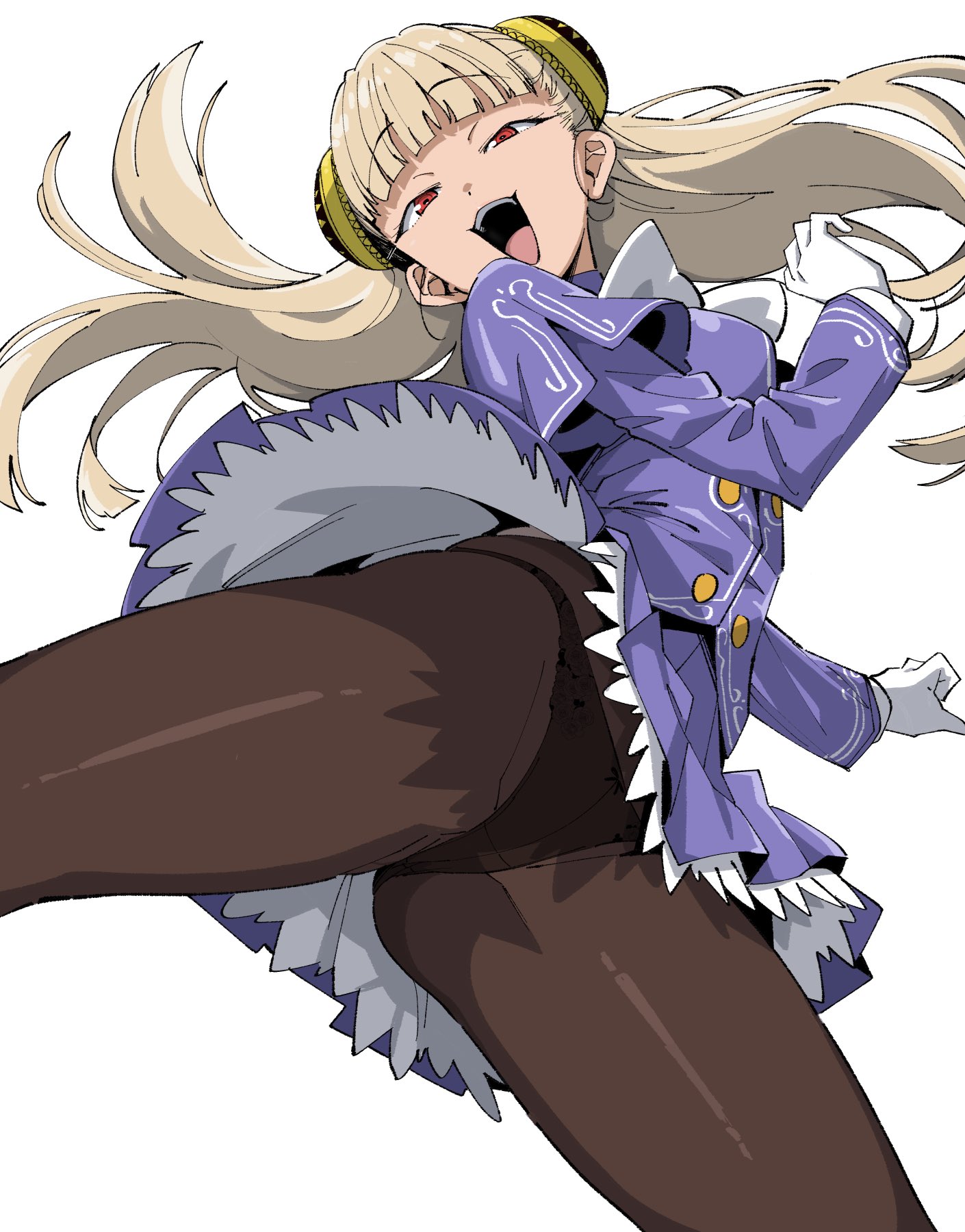 1girls, black panties, black underwear, blonde female, blonde hair, blonde-haired female, brown pantyhose, capcom, capcom fighting jam, female, henyaan (oreizm), ingrid (capcom), long hair, panties, panties under pantyhose, pantyhose, pantyshot, pantyshot (standing), red eyes, street fighter, street fighter 6, underwear, upskirt