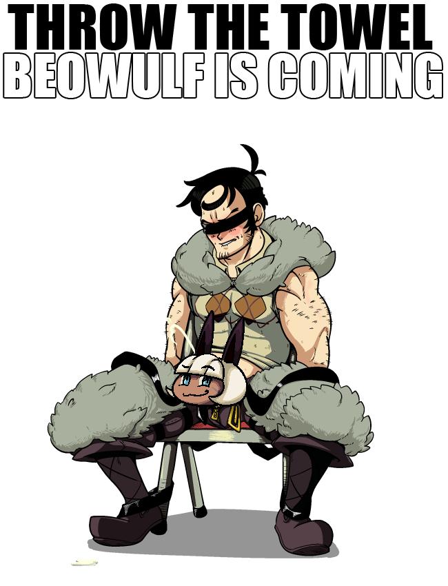 1boy arm_hair beowulf_(skullgirls) binarypen biting_lip black_hair blindfold blush bondage boots cape censored chair cum ejaculation facial_hair folding_chair fur_trim nadia_fortune novelty_censor pelt restrained severed_head short_hair sideburns sitting skullgirls solo stubble suspenders the_hurting