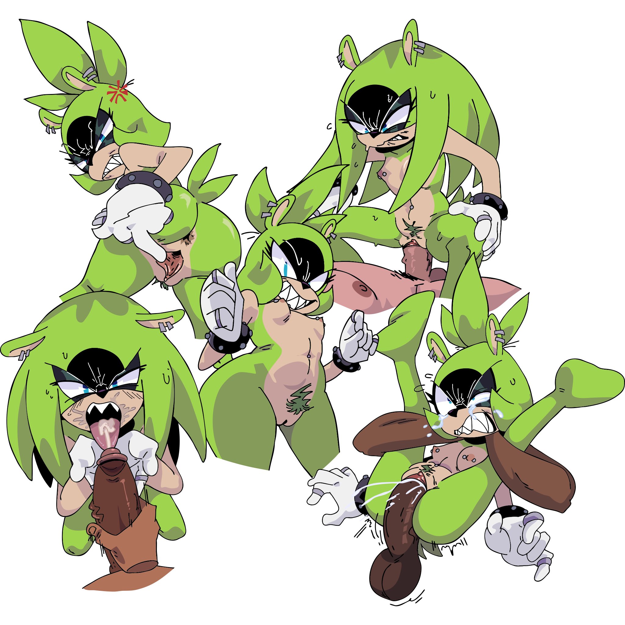 angry, anthro, anus, ass, balls, breasts, cum, cum in pussy, dark skin, dark-skinned male, ejaculation, faceless male, female, female focus, full nelson, furry, furry female, genitals, gloves, green fur, hand on ass, human, human male, human on anthro, interspecies, legs up, lesorgnsfw, looking at viewer, male, male/female, mammal, mature, mature female, mature male, nipples, nude, open mouth, penis, penis in pussy, sega, sex, sonic (series), sonic the hedgehog (series), straight, straight sex, surge the tenrec, tenrec, unseen male face, white background, white gloves