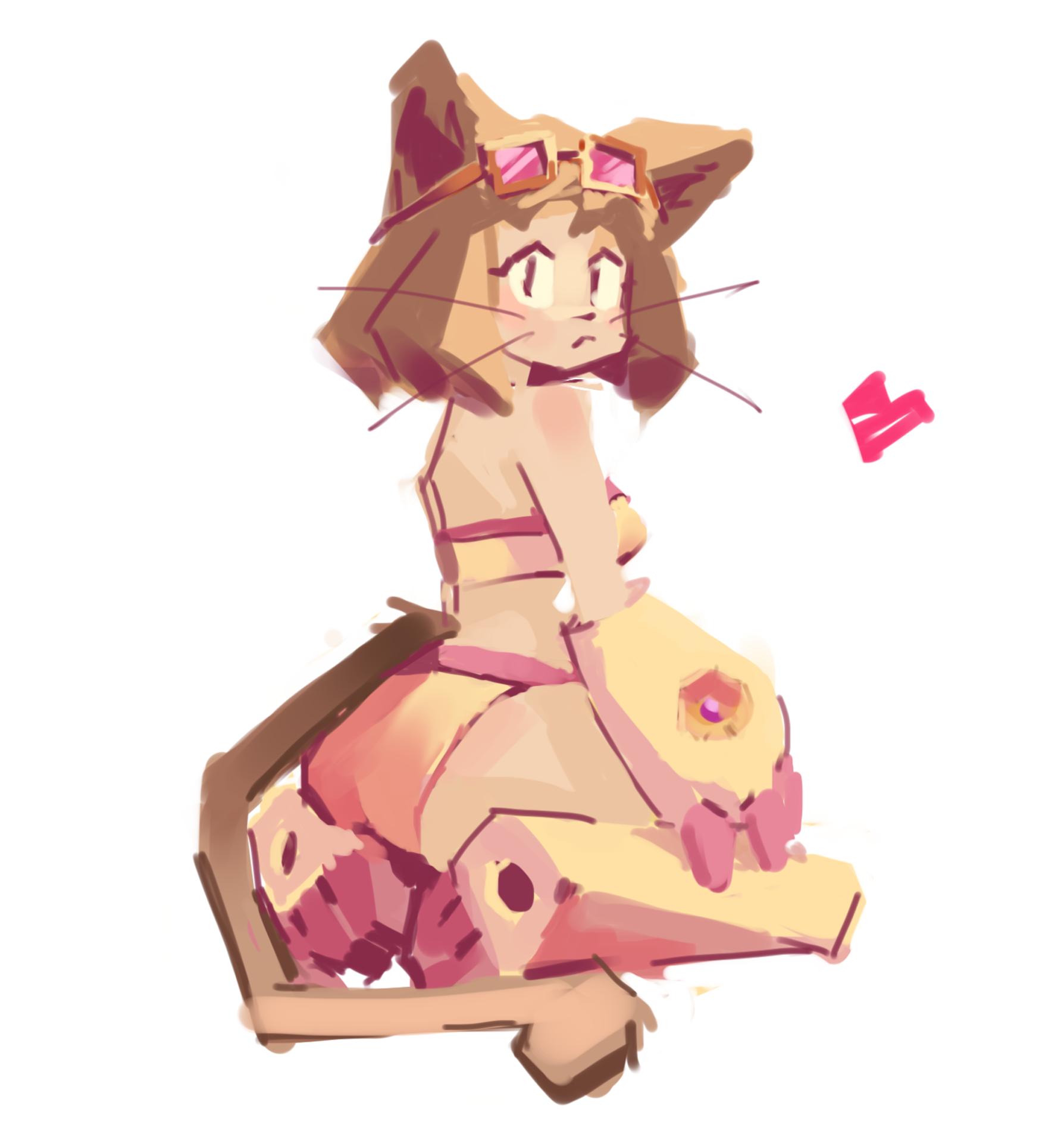 anthro, ass, bikini, butt, cat ears, cat tail, fanart, female, female only, gameoverse, glasses, glitch productions, heart symbol, kit (gameoverse), on knees, sairy, sitting, solo, swimsuit, two-piece