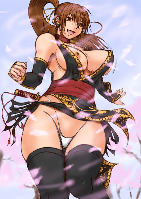 breasts dead_or_alive female female_only human human_only kasumi_(doa) large_breasts nipples no_bra papepox2 ponytail solo tied_hair