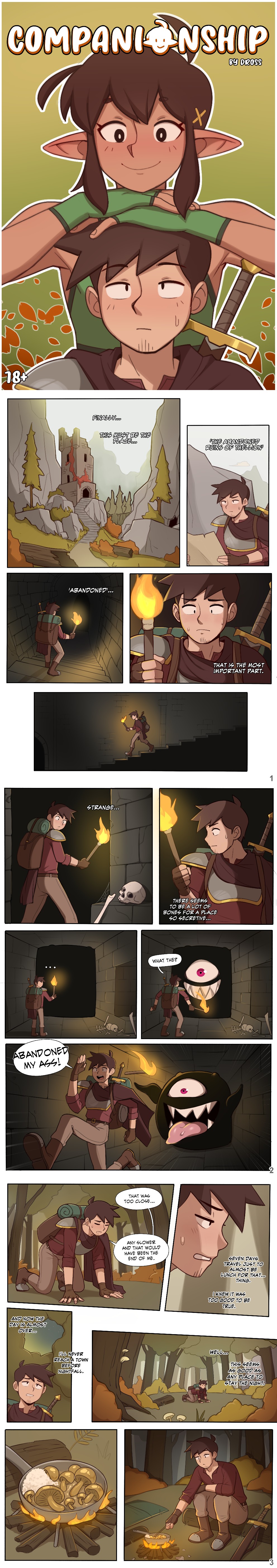 2boys, adventurer, chocolate and vanilla, comic, cooking, dark skin, dark-skinned femboy, dark-skinned male, dark-skinned sissy, dark-skinned twink, dross, dungeon, elf, elf femboy, elf male, facial hair, fantasy, femboy, feminine male, gay, leo (dross), light-skinned male, safe for work, tagme, tallia (dross), trap, yaoi