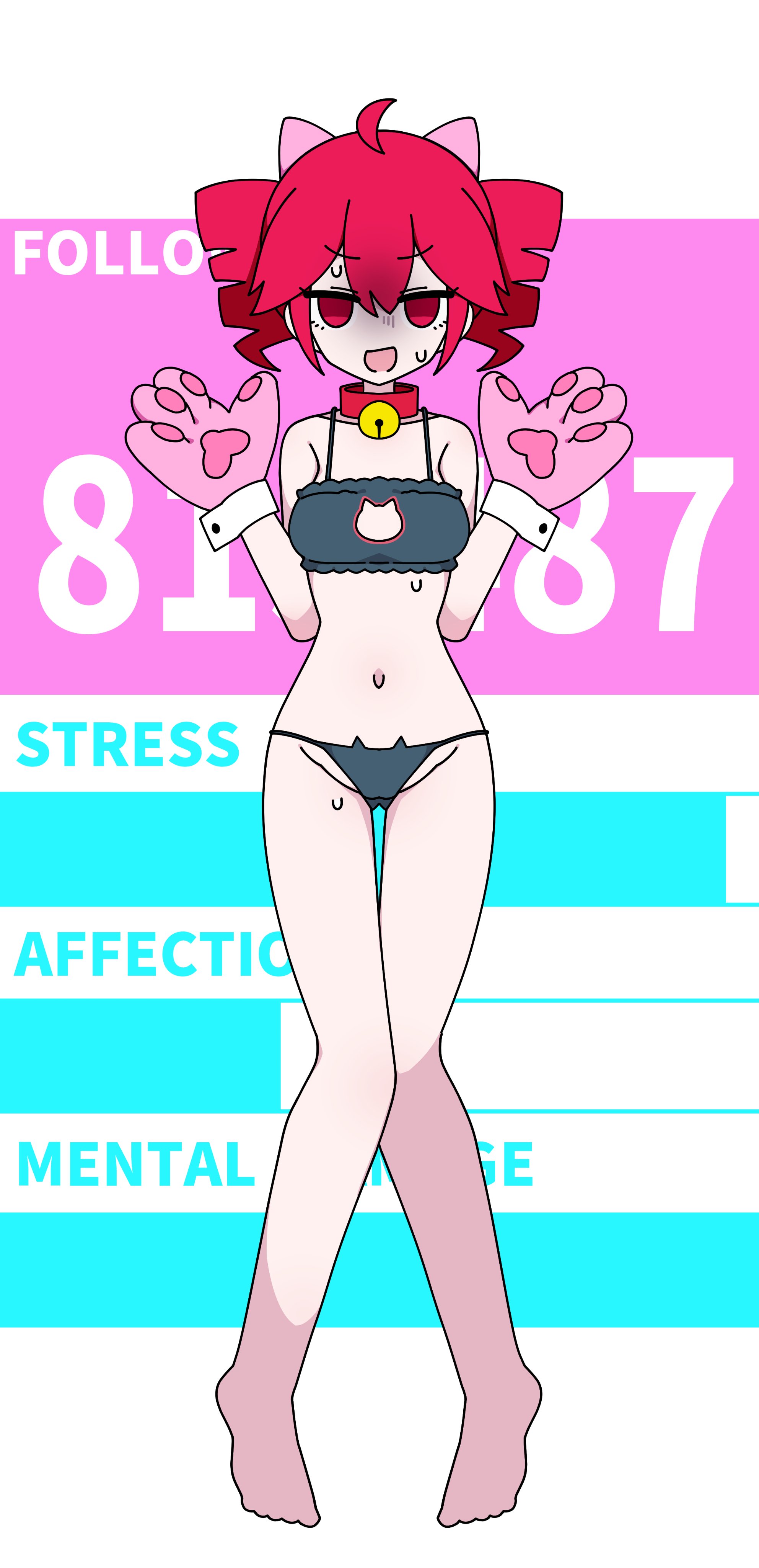 1girls, 2d, 2d (artwork), ahoge, ass visible through thighs, barefoot, bell collar, belly, bent knees, boob window, breasts, cameltoe, cat collar, cat ears, cat lingerie, cat paws, collar, detached cuffs, embarrassed, embarrassed female, face shadow, feet, female, female only, hands up, kasane teto, looking at viewer, midriff, navel, nazunobasho, nervous, nervous smile, open mouth, petite, petite body, petite female, red eyes, red hair, revealing clothes, revealing outfit, simple background, skinny, skinny female, slim girl, slim waist, small breasts, solo, solo female, statistics, stats, sweat, sweatdrop, sweating, synthesizer v, thighs, twin drills, utau, vulva