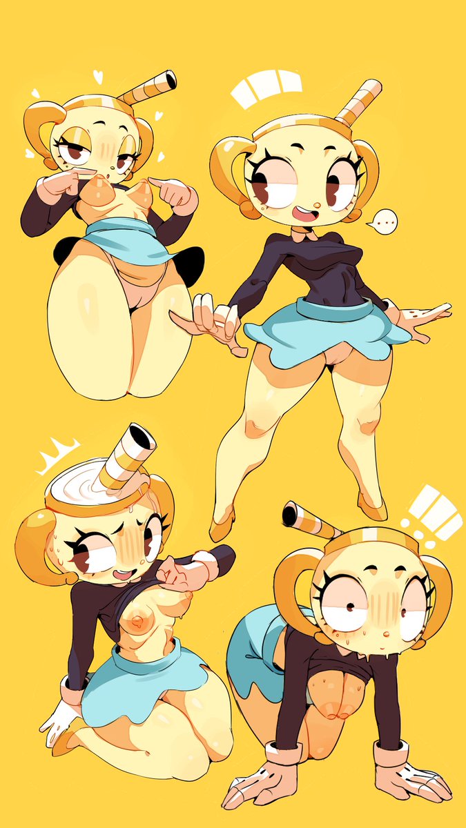 1girl 1girls 2024 2024s areola areolae black_shirt blue_skirt blush chalice cum_in_head cup cuphead:_the_delicious_last_course cuphead_(game) girl_focus huhujujuy milk milk_in_container ms._chalice nipples panties skirt studio_mdhr tagme