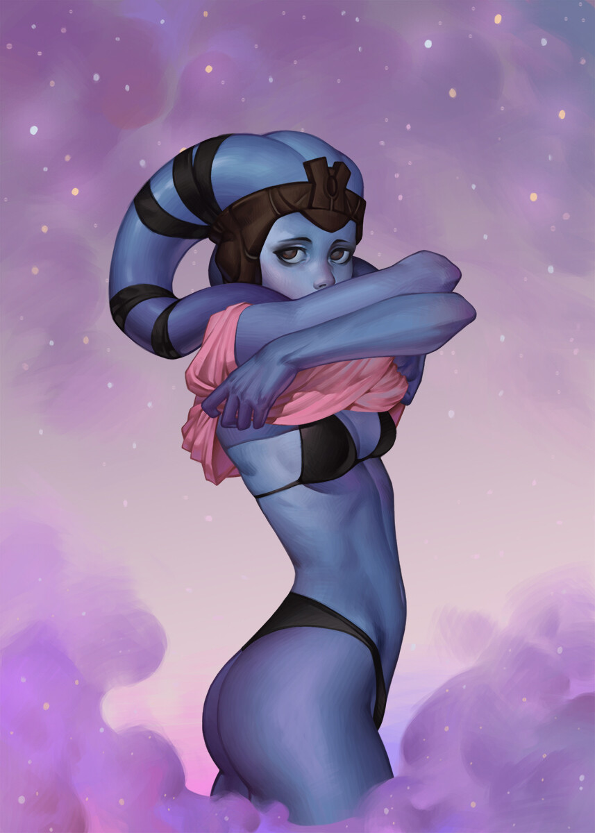 1girls adam_lutodelle alien alien_girl ass big_ass blue_skin blush bra female female_only knights_of_the_old_republic mission_vao panties shirt_lift solo solo_female star_wars twi'lek underwear