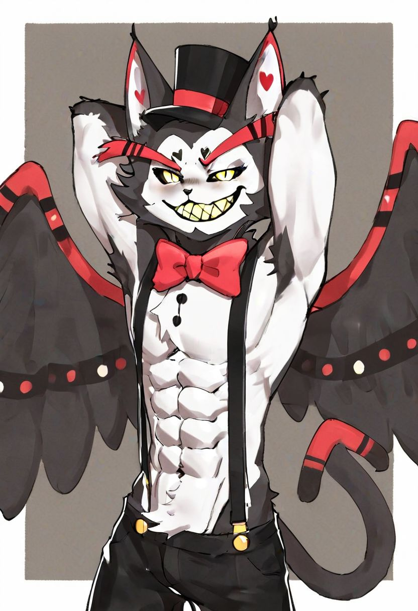 ai_generated catboy demon domestic_cat felid feline hazbin_hotel humanoid husk_(hazbin_hotel) male_only