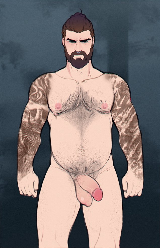 1boy bara body_hair dead_by_daylight jeff_johansen jurijboo male_focus male_only nude penis solo tattoo