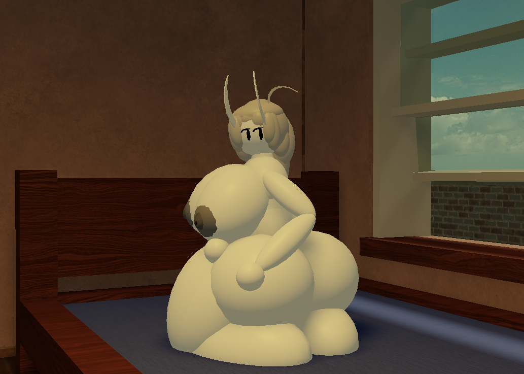 3d ahoge ass_focus goofylookin grey_areola grey_hair horns large_ass large_breasts liao_(goofy_lookin) looking_back nipples nude on_bed open_window roblox self_upload solo_female thick_thighs thin_arms white_skin